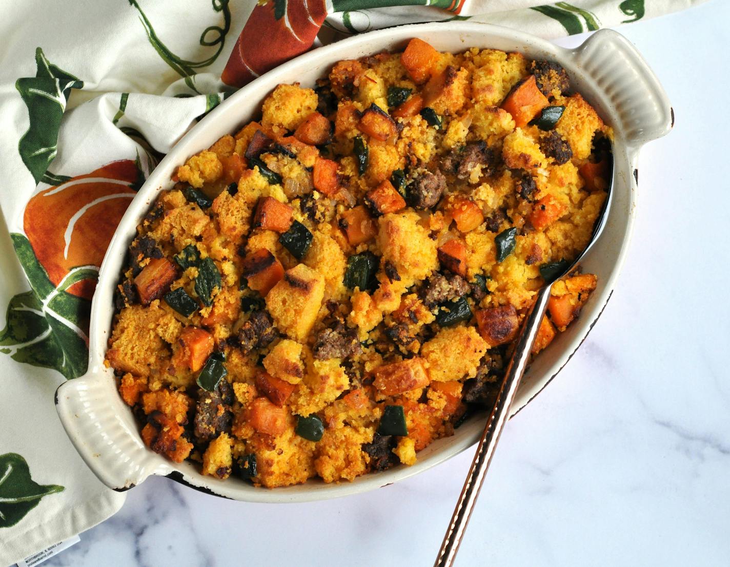 Chorizo, Butternut Squash and Cornbread Stuffing adds a little heat to your Thanksgiving table. Recipe and photo by Meredith Deeds, Special to the Star Tribune