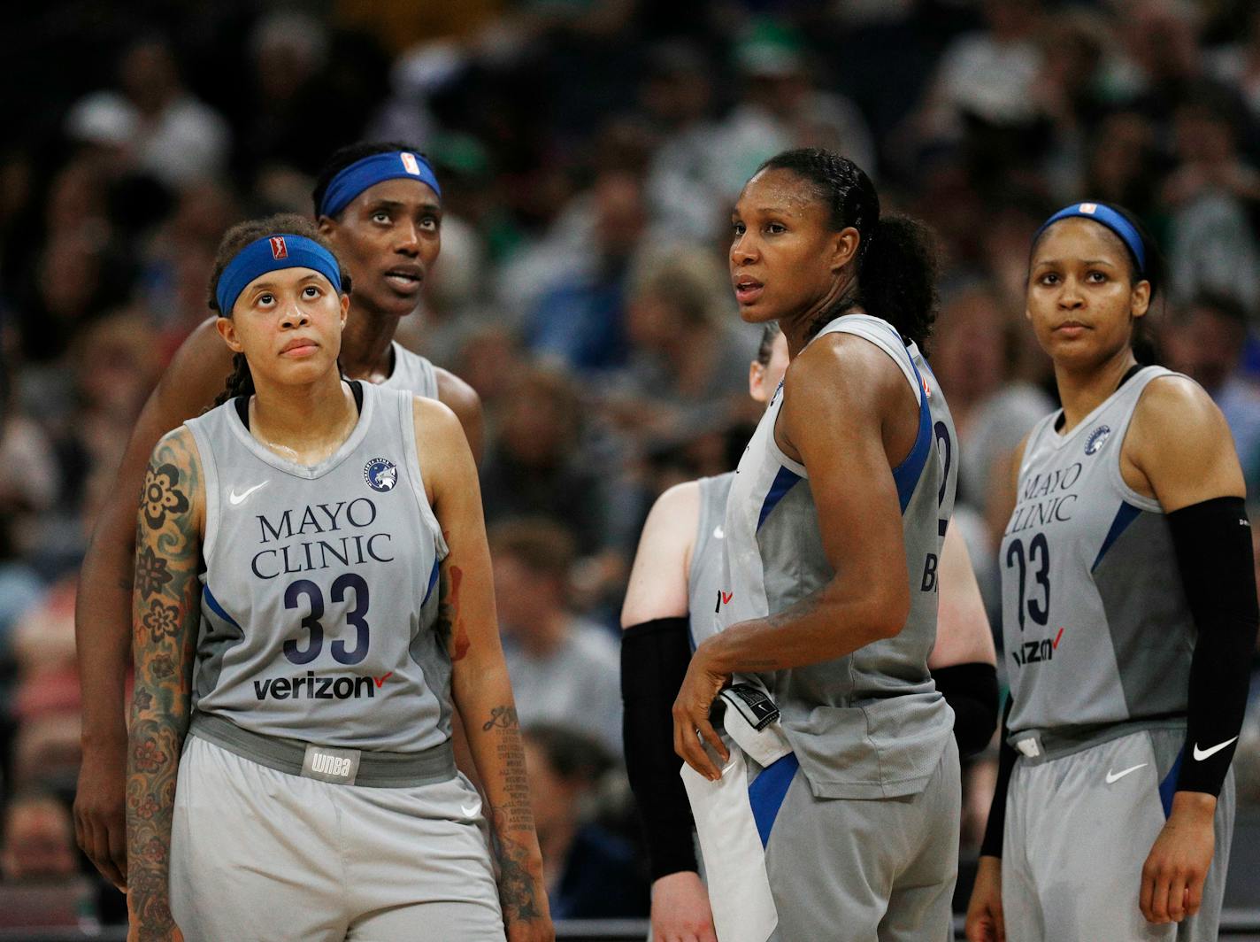 (From left) The Lynx's Seimone Augustus, Sylvia Fowles, Rebekkah Brunson and Maya Moore