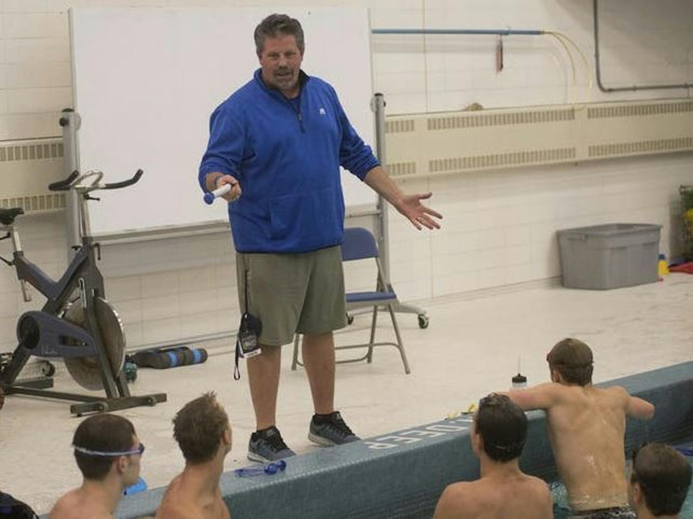 St. Thomas Academy boys' swim team coach John Barnes (2016 photo).