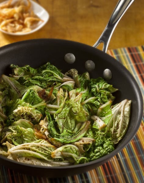 You can feel lucky year-round with greens cooked the Chinese way: fast, simply, deliciously. Here, stir-fried Napa cabbage.