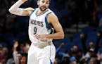 Ricky Rubio (9) returns to Target Center with Utah for the Wolves' home opener.