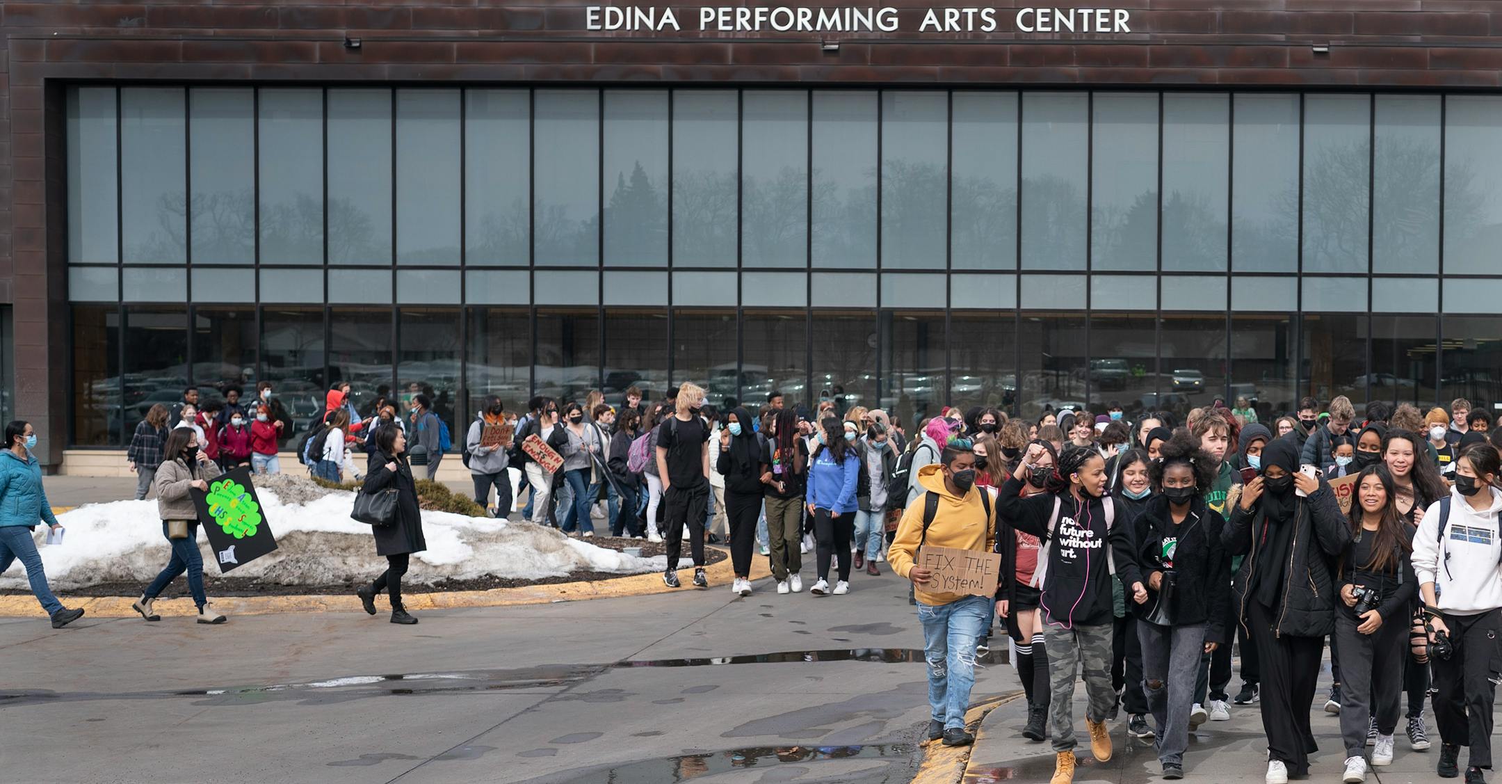 A group of students at Edina High School walked out of school together at the end of the day Thursday.