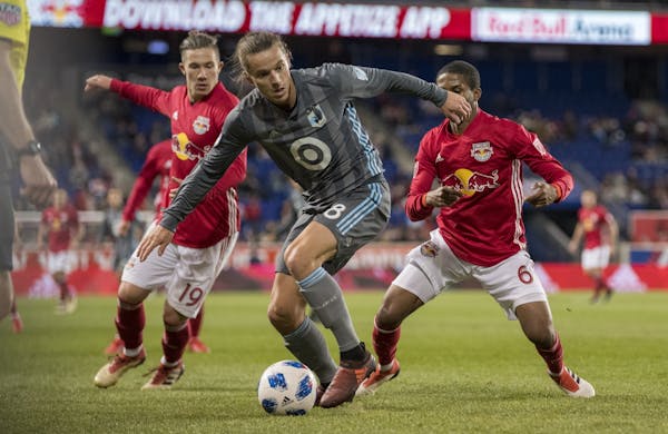 Marc Burch #8 of Minnesota United FC during a regular season game against New York Red Bulls at Red Bull Arena on Saturday night, March 24, 2018.