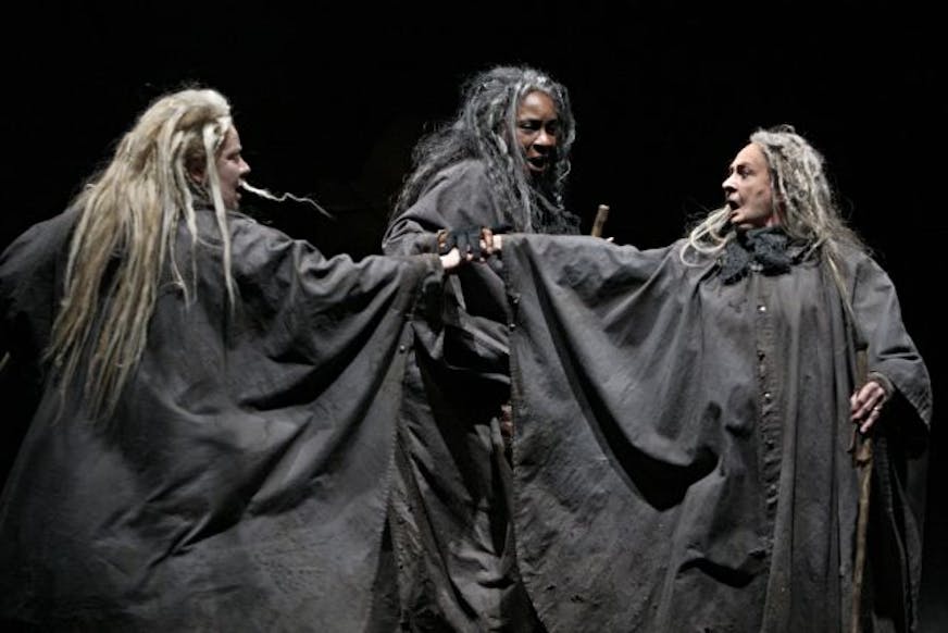 Suzanne Warmanen, Isabell Monk O'Connor and Barbara Bryne as the Weїrd Sisters in Shakespeare's MACBETH, directed by Joe Dowling with set and costume design by Monica Frawley. On the Wurtele Thrust Stage of the Guthrie Theater from January 30 through April 3, 2010.