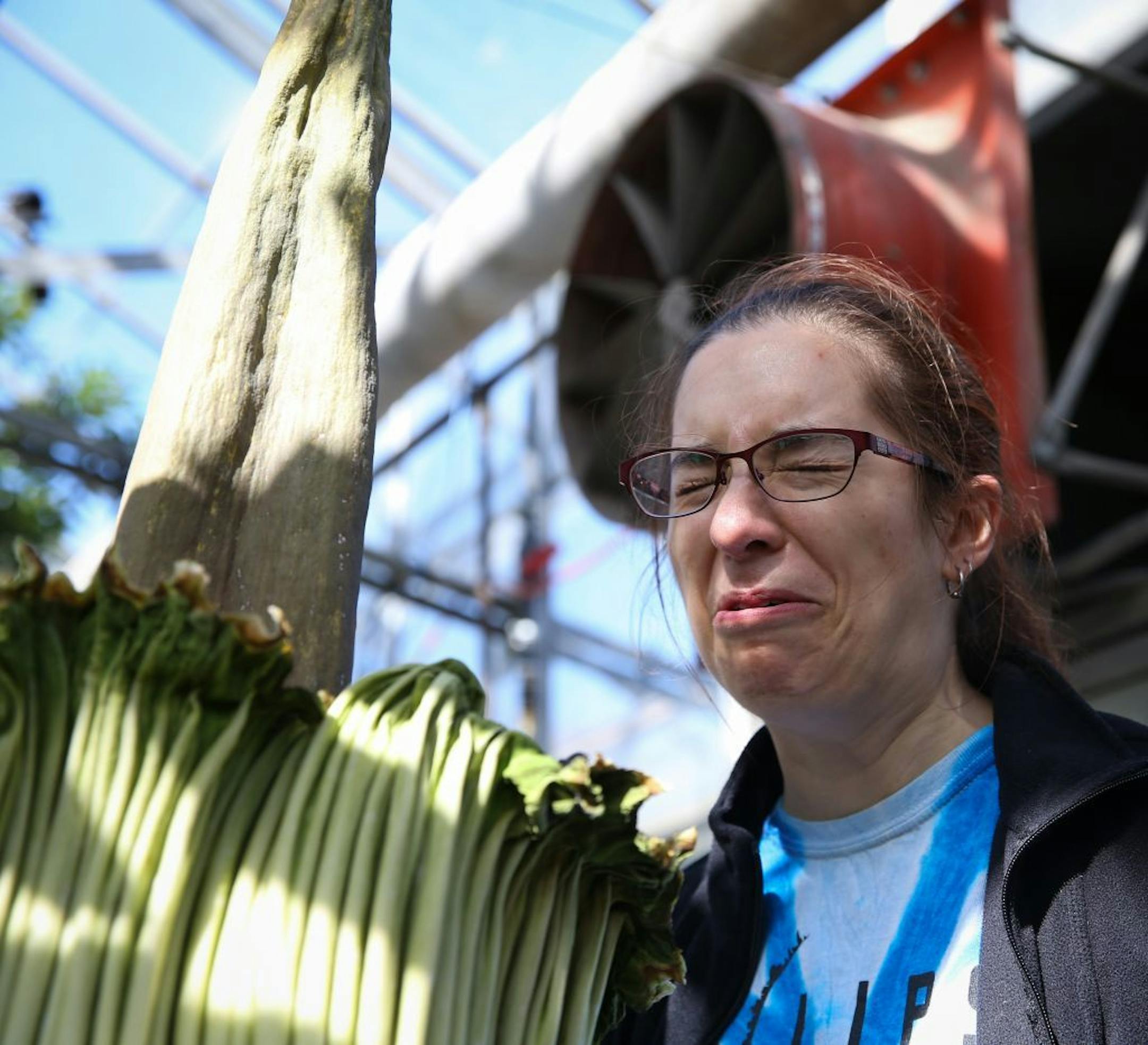 "It smells like hot garbage with rotting meat products," is how University of Minnesota grad student Shanta Hejmadi described the smell of the school's blooming corpse flower.