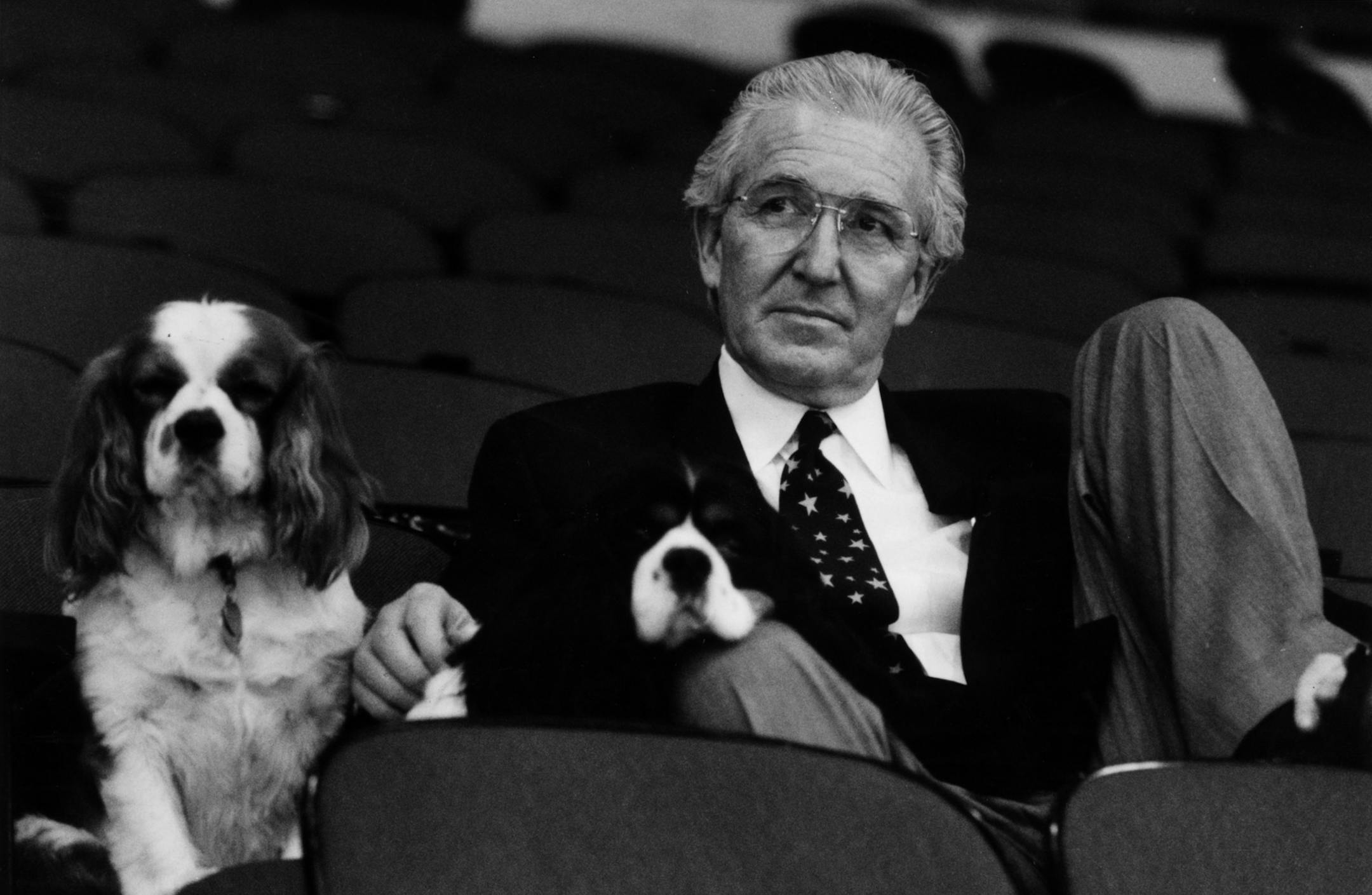 North Stars owner Norm Green and his dogs Charles and Rupert. 1991