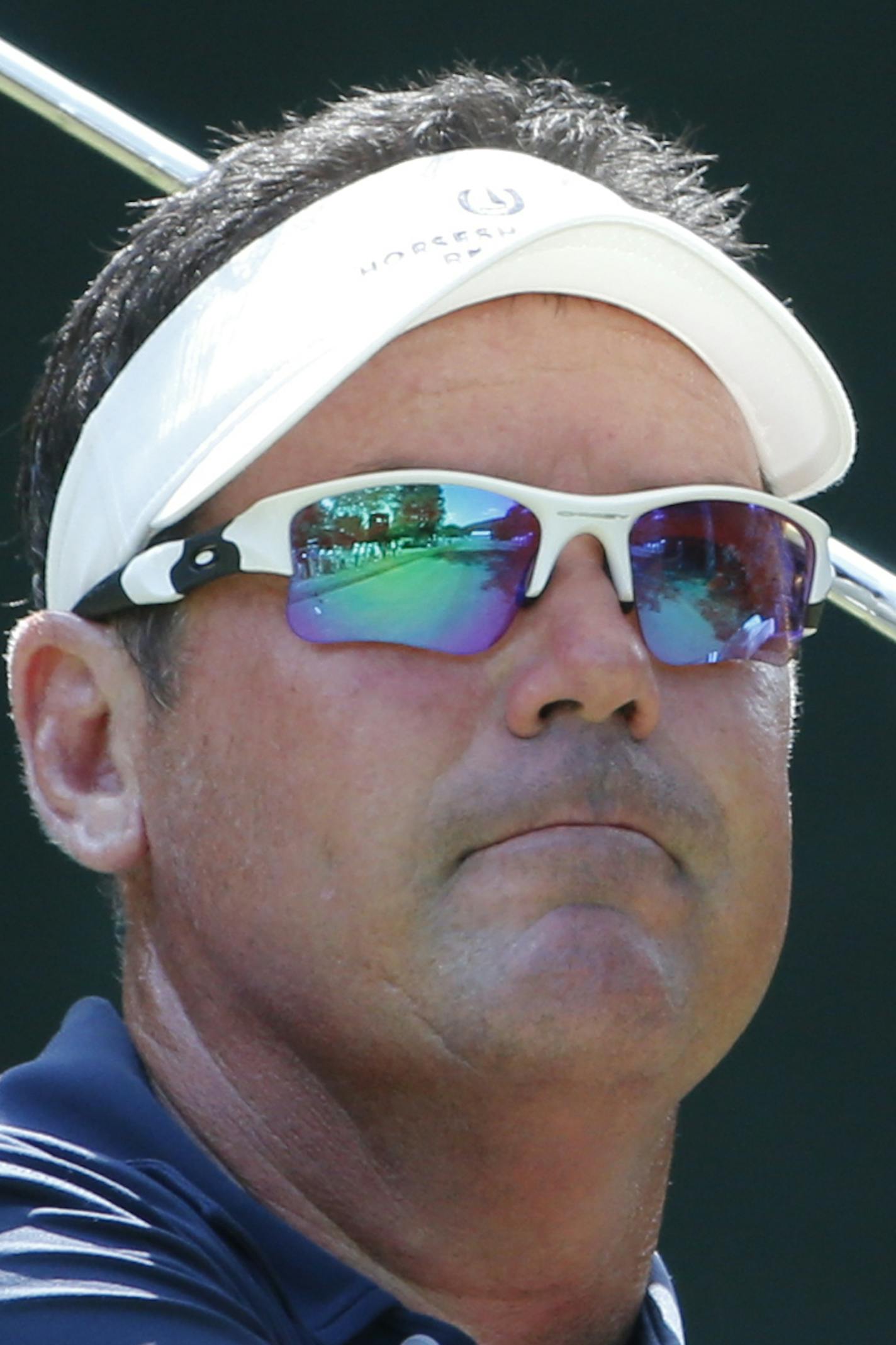 Rich Beem watches his tee shot on the 16th hole during the first round of the PGA Championship golf tournament at Baltusrol Golf Club in Springfield, N.J., Thursday, July 28, 2016. (AP Photo/Mike Groll) ORG XMIT: PGA1