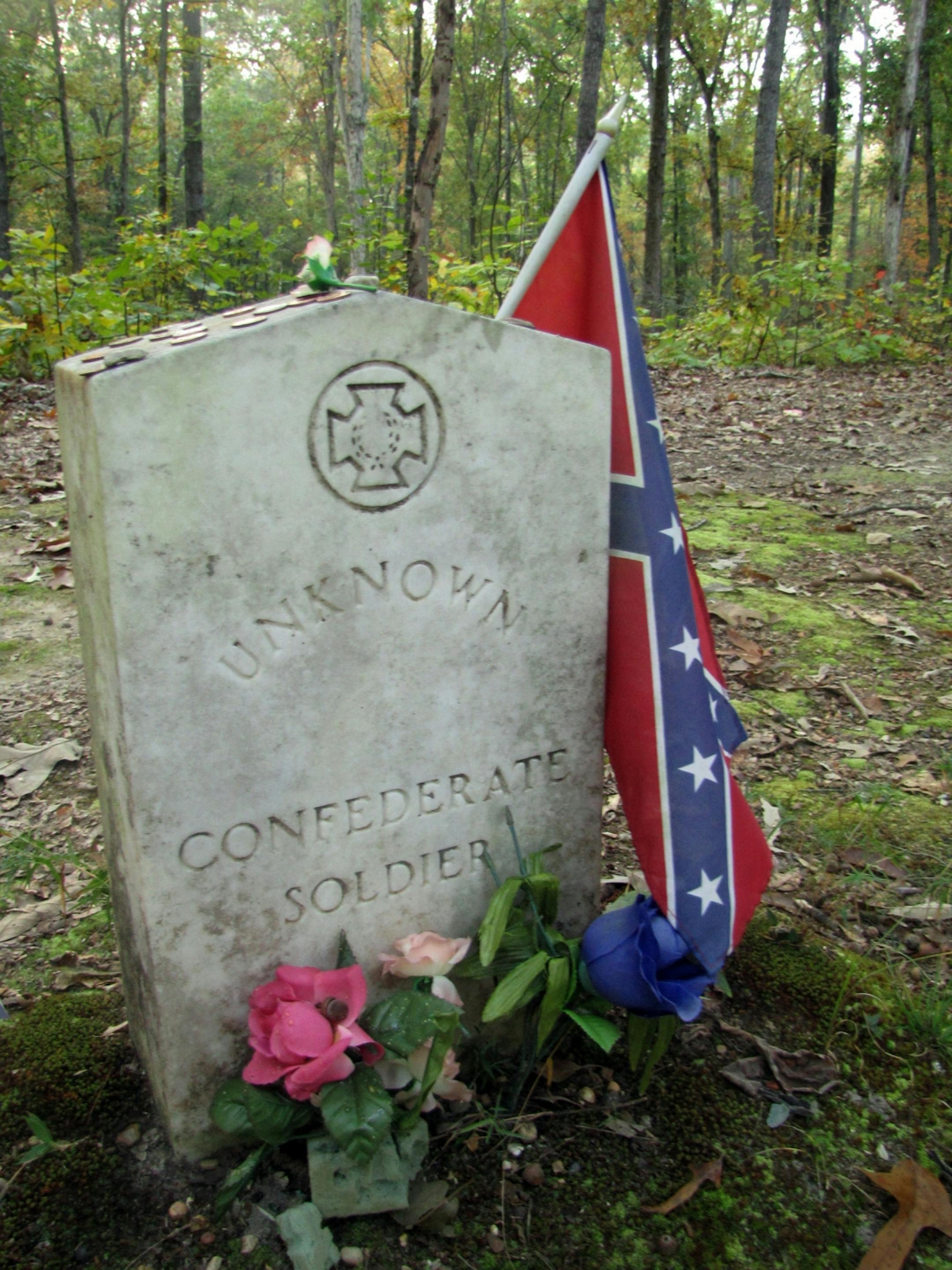 It's a section of the Sunken Trace that you hike along, and there are Confederate soldiers buried there, facing the Trace. No one knows what the exact story was, but they do know soldiers used the Trace to get back and forth from battlefields, campgrounds, etc. The stones were set facing the Trace so the soldiers could honor it, or honor the last place they were, or something like that. It's a pretty touching spot.
