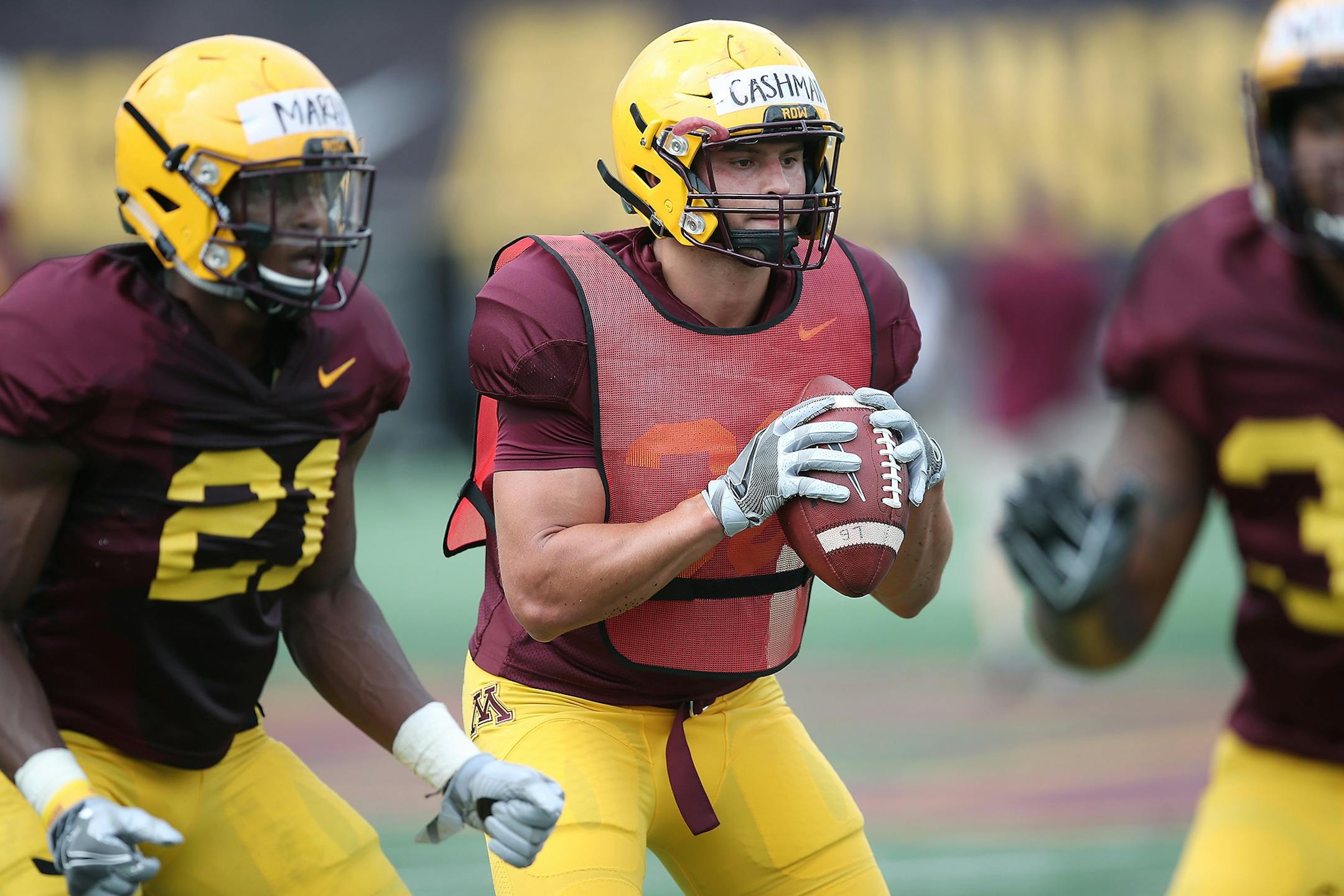 Gophers linebacker Blake Cashman took to the field for drills during the Gophers football practice at Gibson-Nagurski Football Complex, Saturday, August 5, 2017 in Minneapolis, MN.