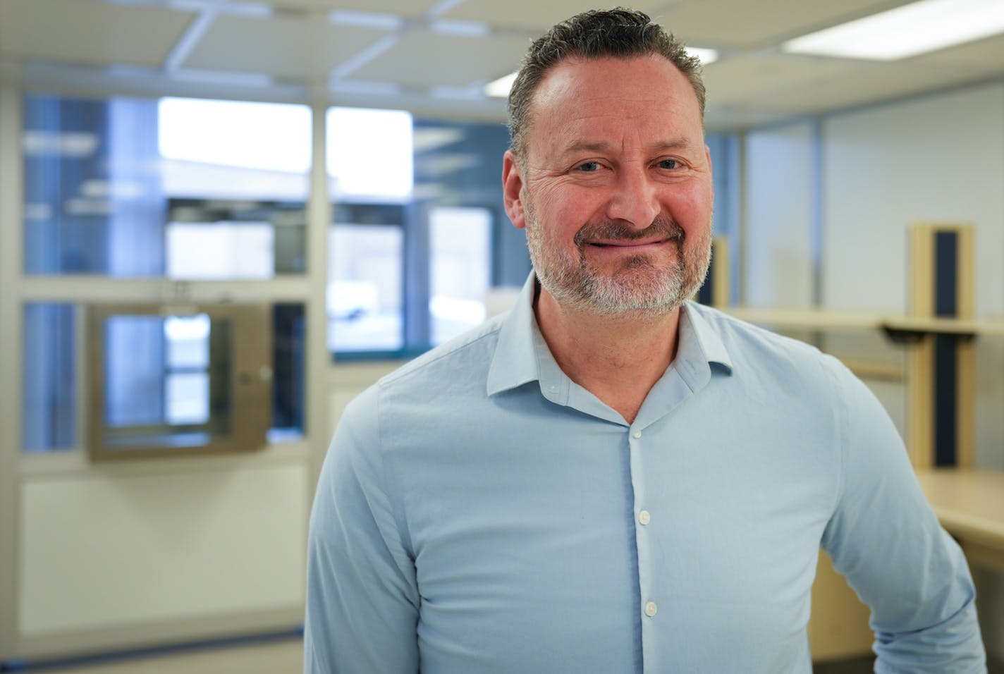 Mark Strong, CEO of Heart Failure Solutions, stands inside the cleanroom in the office space in Maple Grove, Minn., on Thursday, March 2, 2023.