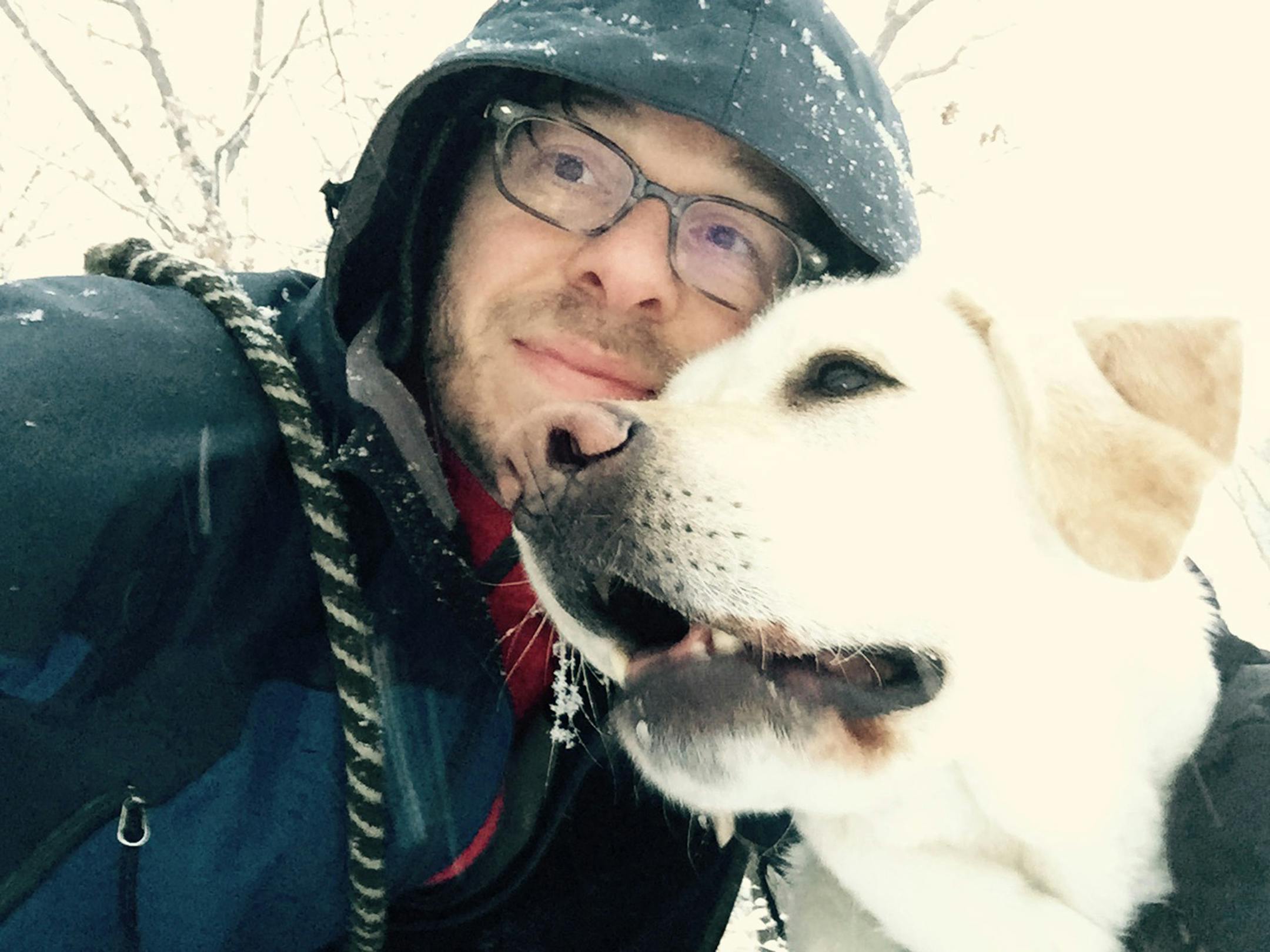 Rowdi, a yellow Labrador retriever, went missing on the North Shore in February. Cory Carlson and his wife and daughter of Minneapolis are still searching for him.