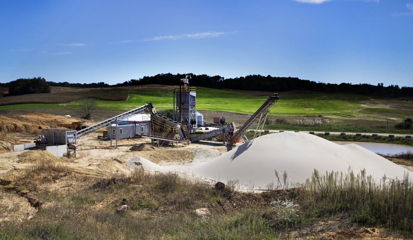 A frac sand mine in Independence, Wis., sat idle last week.