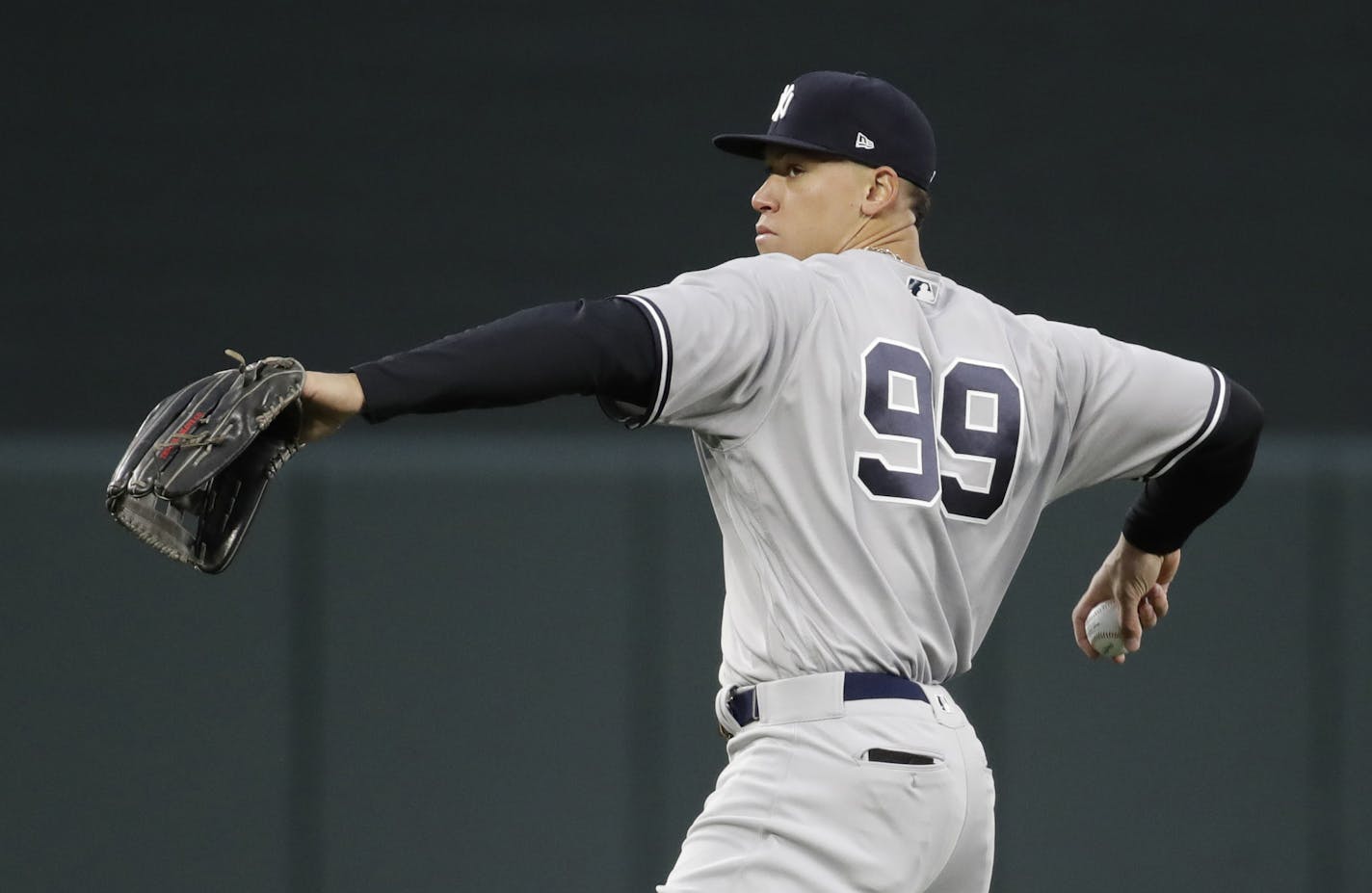 New York Yankees' Aaron Judge warms up before a baseball game against the Baltimore Orioles in Baltimore, Friday, April 7, 2017. (AP Photo/Patrick Semansky) ORG XMIT: OTK