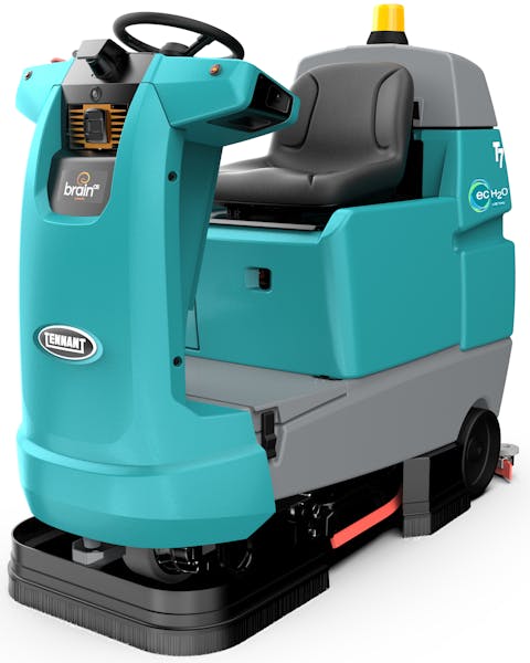 An autonomous version of Tennant’s T7 floor scrubber learns as it cleans. Look for Tennant’s first self-driving scrubbers this year.