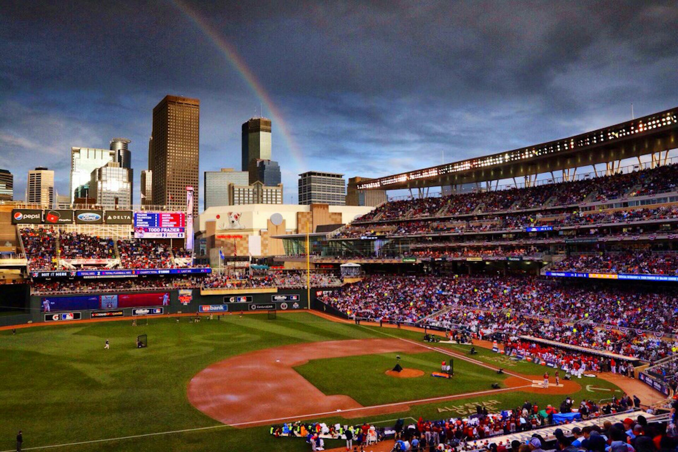 A rainbow in the sky over Minneapolis as the Home Run Derby began. Photo: Brian Peterson