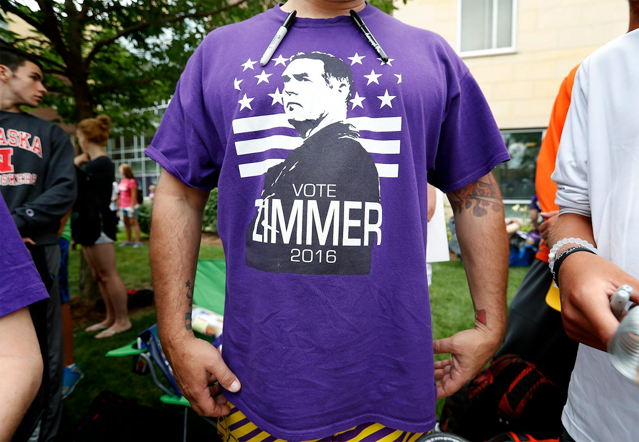 Eric Thulander, 38, of Cottage Grove wore a Mike Zimmer shirt. The Vikings announced that the head coach received a contract extension.
