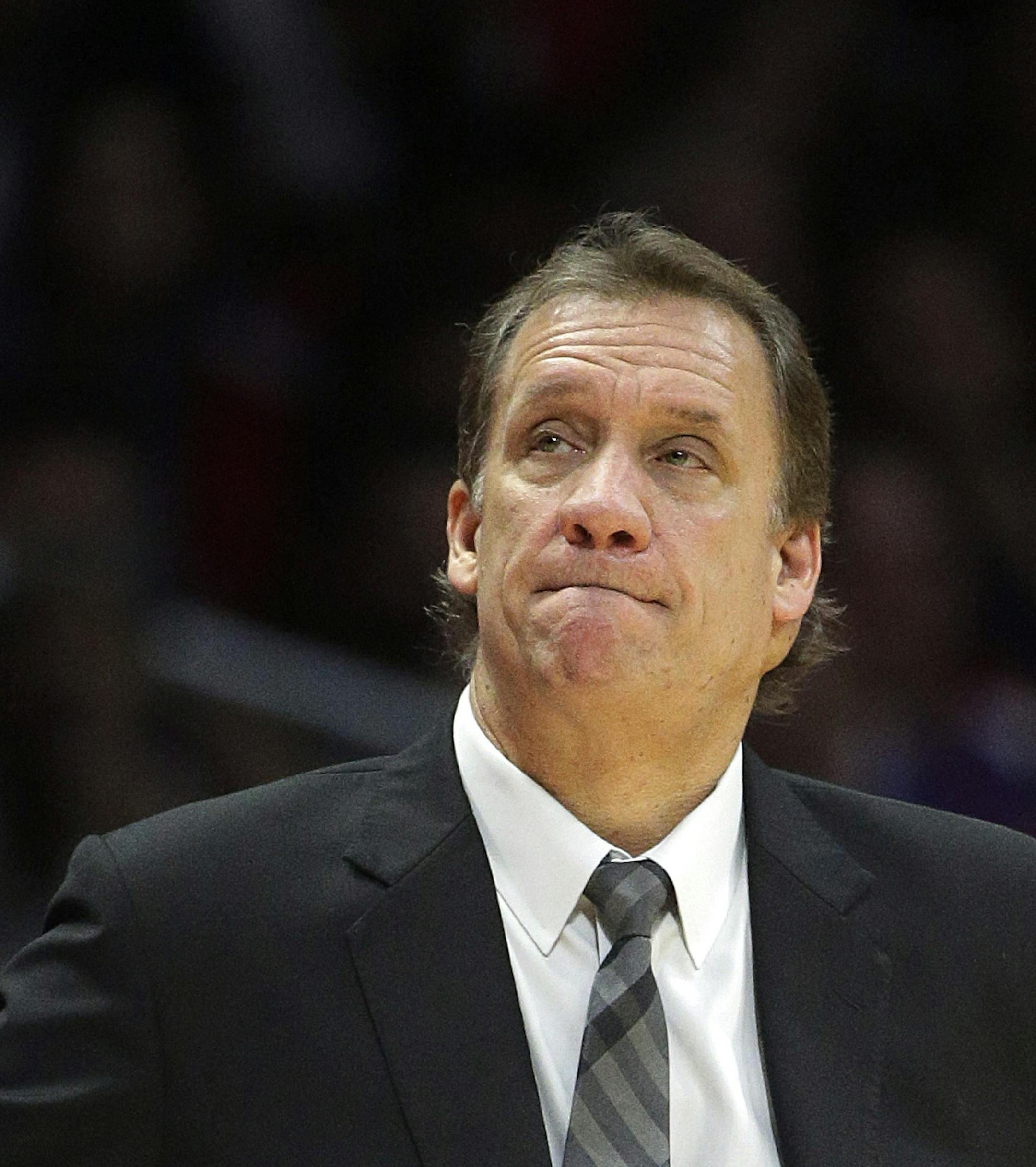 Minnesota Timberwolves head coach Flip Saunders looks on during the second half of an NBA basketball game against the Los Angeles Clippers, Monday, Dec. 1, 2014, in Los Angeles. The Clippers won 127-101. (AP Photo/Jae C. Hong)