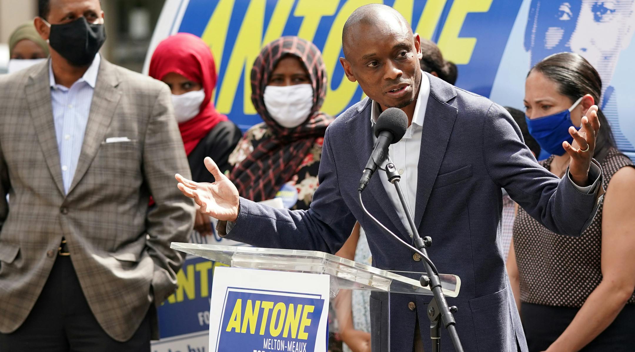 Antone Melton-Meaux responded to attacks from Rep. Ilhan Omar's campaign and the recent FEC complaint filed by the DFL against him during a press conference Wednesday. ] ANTHONY SOUFFLE • anthony.souffle@startribune.com Antone Melton-Meaux, who is running for the 5th Congressional District in Minneapolis against U.S. Rep. Ilhan Omar in the DFL primary, held a press conference to present endorsements and address the attacks from Rep. Omar's campaign and the recent FEC complaint filed by the DFL a