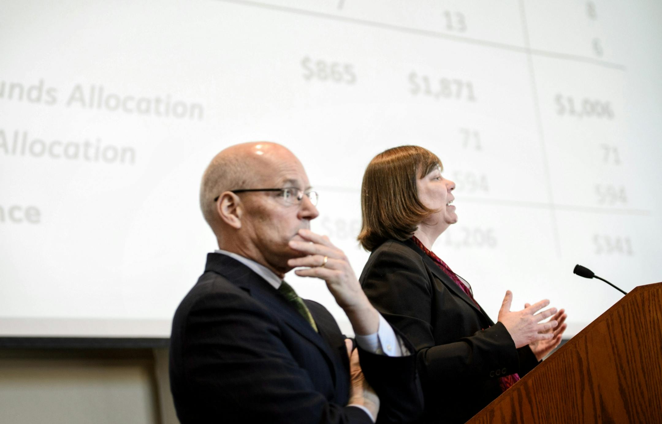 Minnesota Management and Budget Commissioner Myron Frans, State Economist Dr. Laura Kalambokidis.