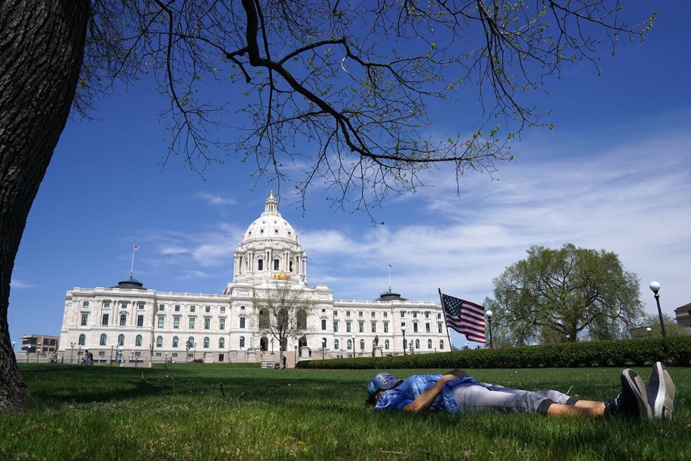 A woman napped on the Capitol lawn in St. Paul on Saturday.