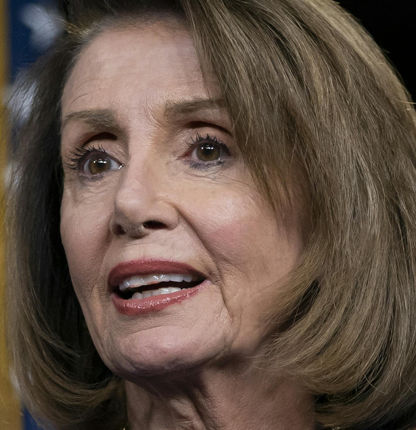 In this Feb. 7, 2019 photo, Speaker of the House Nancy Pelosi, D-Calif., talks with reporters during her weekly news conference, on Capitol Hill in Washington. Republicans have vilified Nancy Pelosi for years as a San Francisco liberal and now seek to portray her as a captive of resurgent left wingers in her Democratic Party. But in her early moves so far as House speaker, Pelosi is displaying her pragmatic streak. (AP Photo/J. Scott Applewhite)