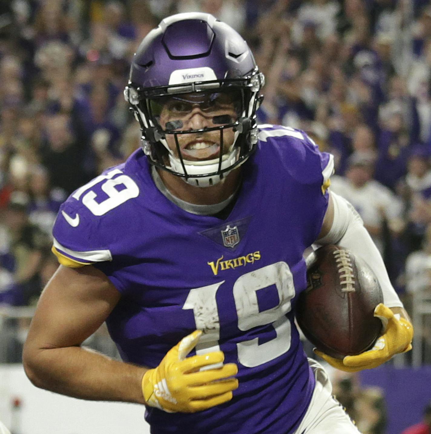 Vikings Adam Thielen scored a TD on a 1 yard pass from Kirk Cousins in the 4th quarter. ] Minnesota Vikings VS New Orleans Saints, U.S. Bank Stadium.
BRIAN PETERSON &#xef; brian.peterson@startribune.com
Minneapolis, MN 10/28/2018