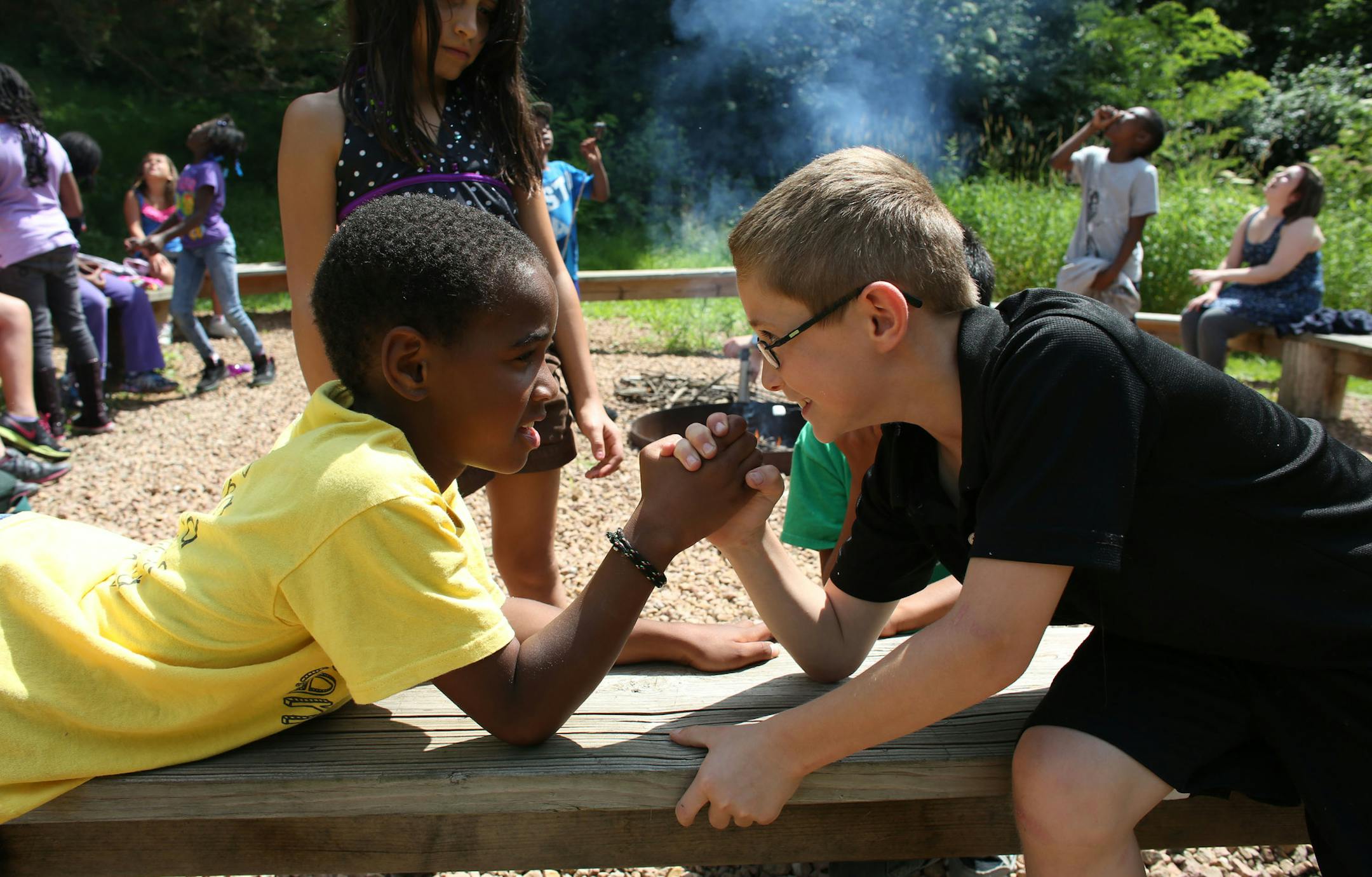 Located in Mound, Camp Voyageur is a residential summer camp for members of the Boys and Girls Clubs of the Twin Cities. At left, Elijah Demby, 9, and Shane Cooper, 8.