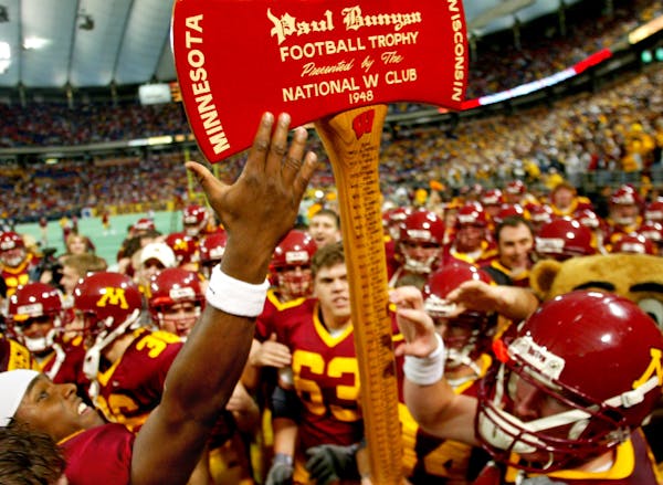 The Axe celebration after Minnesota beat Wisconsin 2003 at the Metrodome.