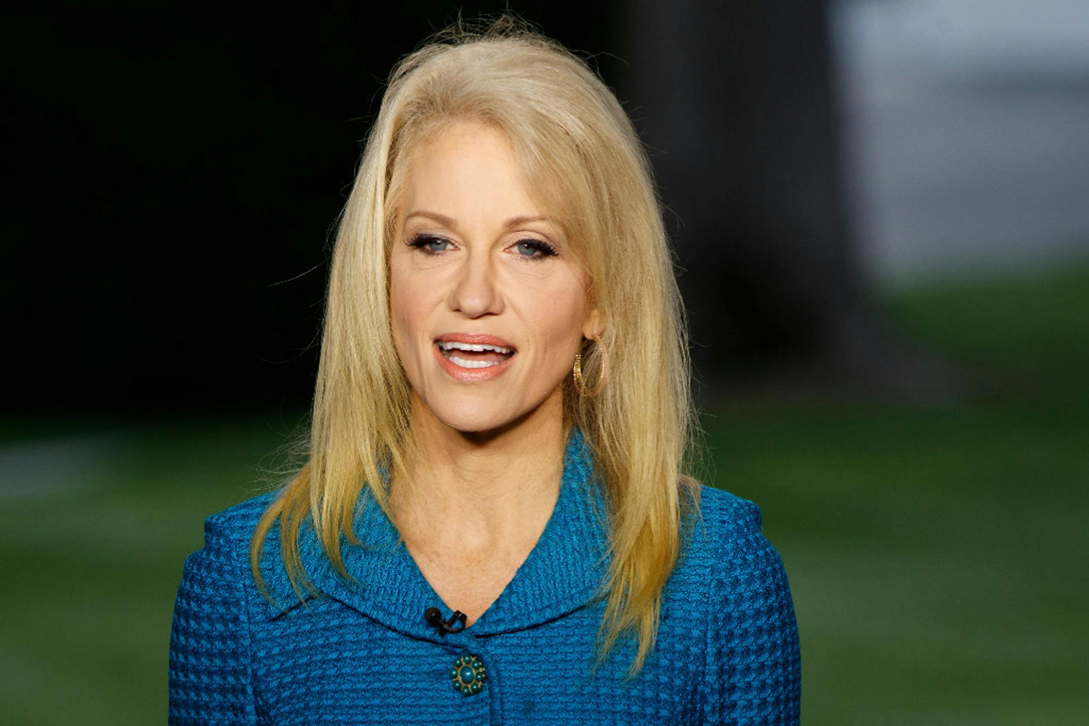 Kellyanne Conway, senior adviser to President Donald Trump, speaks during an interview outside the White House, Wednesday, May 10, 2017