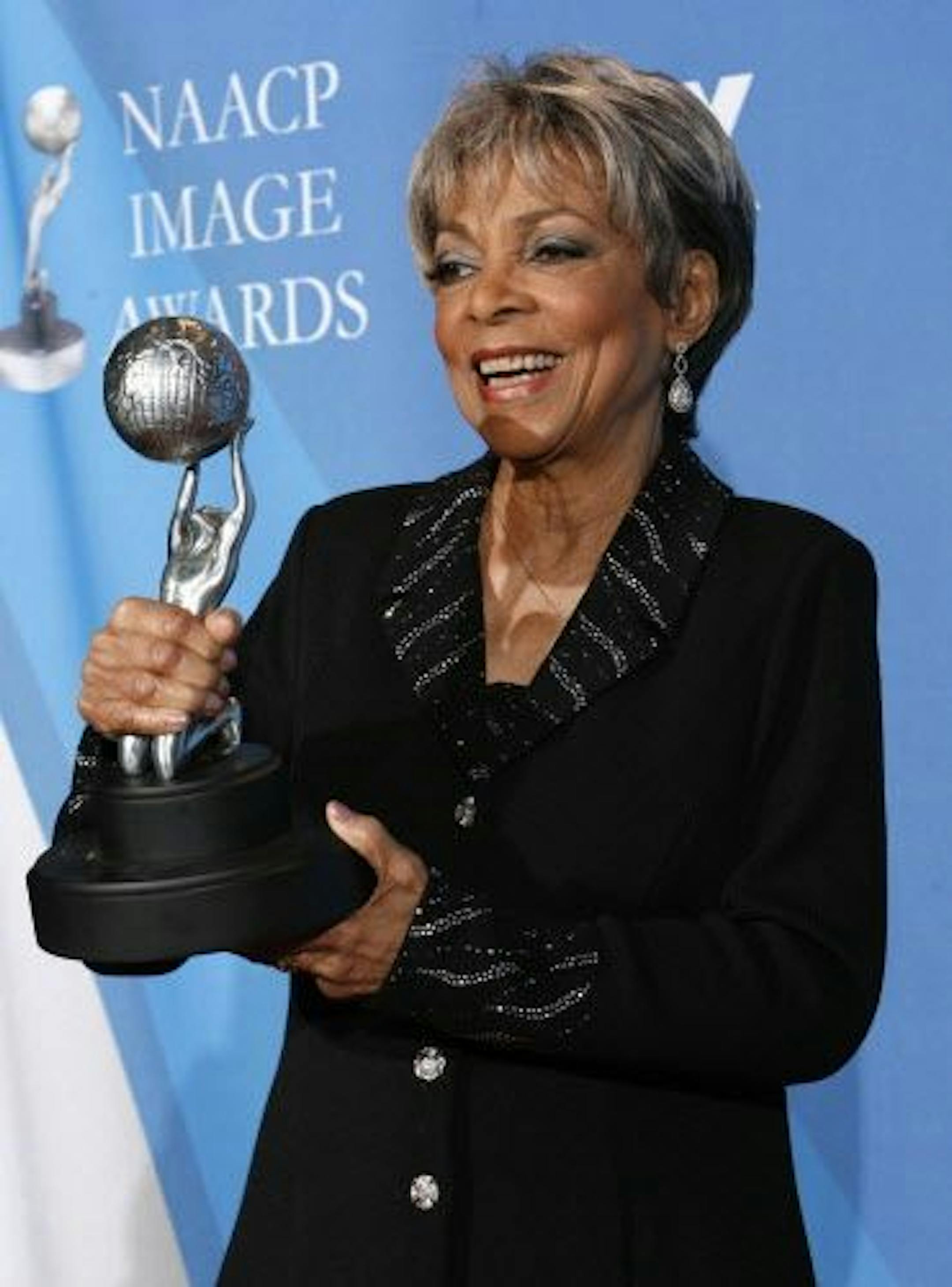 FILE - This Feb. 14, 2008 file photo shows Ruby Dee backstage with the Chairman's award at the 39th NAACP Image Awards, in Los Angeles.