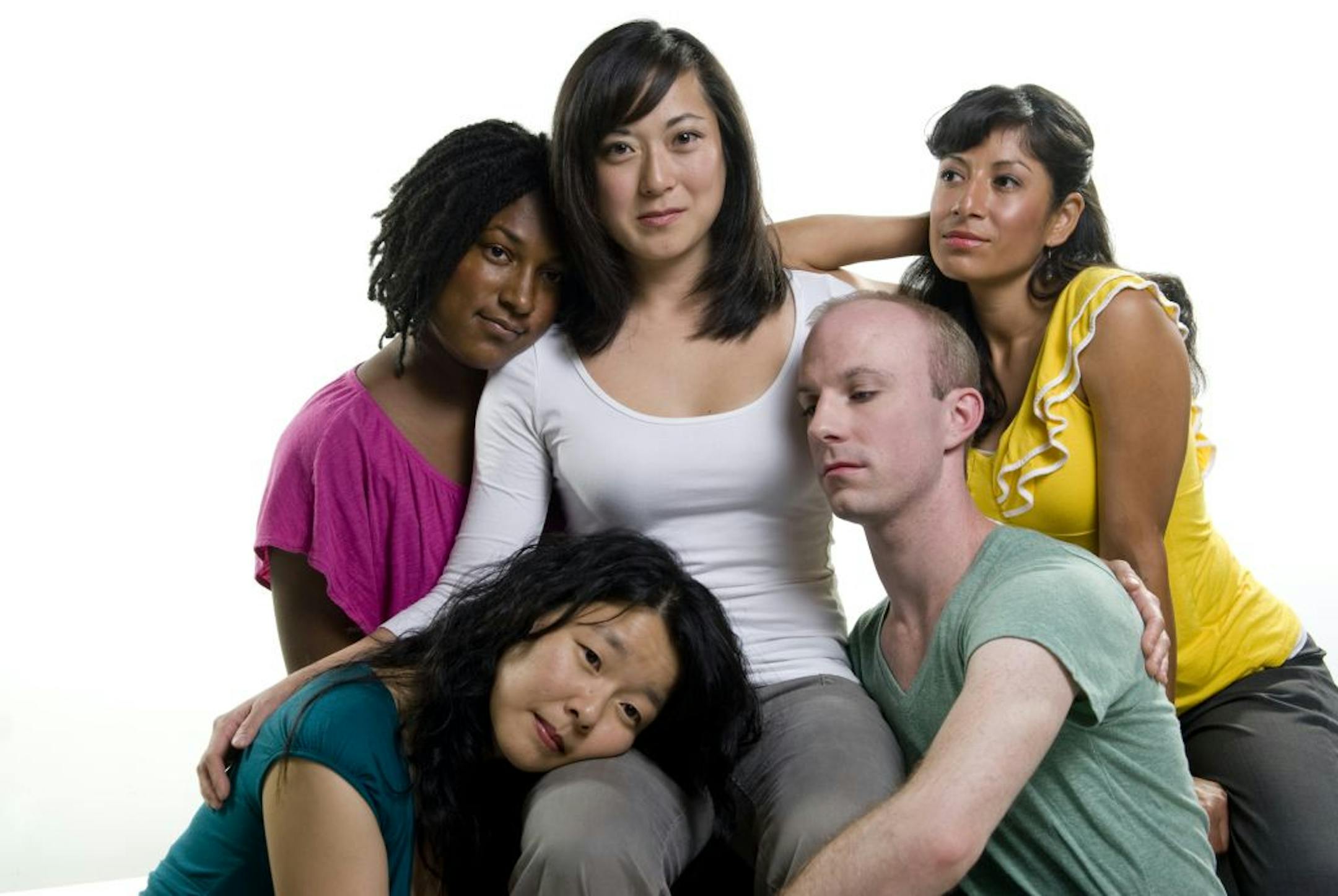 Sara Ochs, front, with LaDawn James, Katie Bradley, Neil Schneider and Nora Montanez in "Four Destinies."