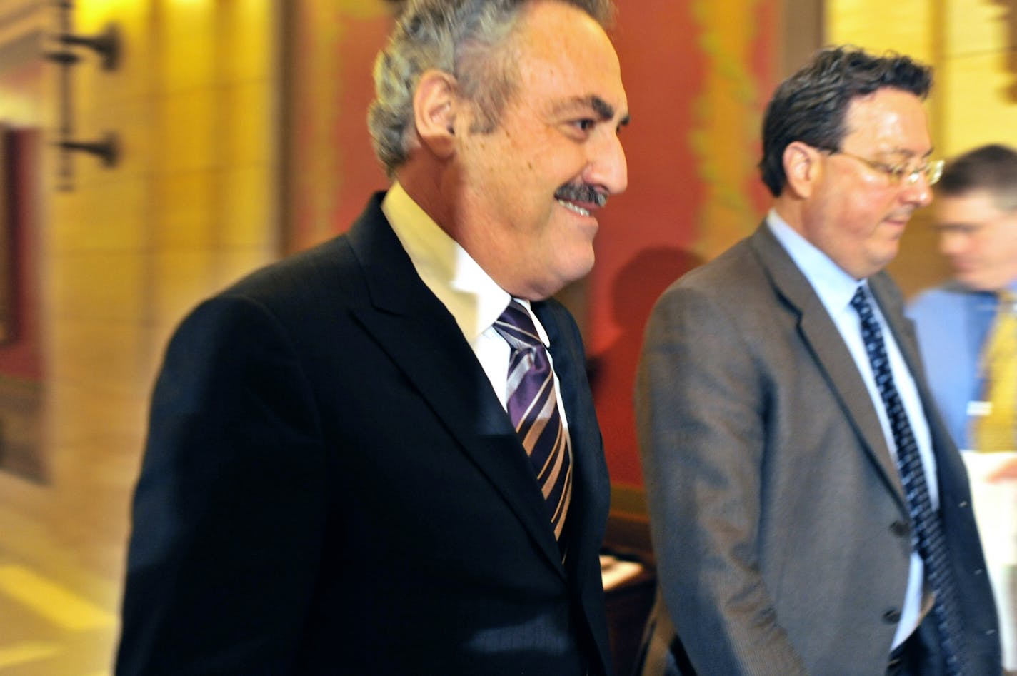 Minnesota Vikings owner Zygi Wilf and Lester Bagley, who leads the team's lobbying efforts, during a trip to the State Capitol.