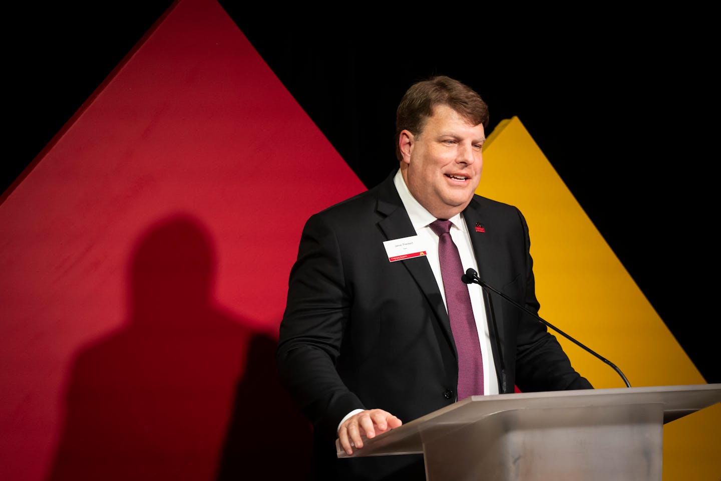 The new Carlson School of Management dean Jamie Prenkert speaks during renovation kickoff event for Carlson School of Managementon at the University of Minnesota on Tuesday, Dec. 12, 2023 in Minneapolis, Minn. ] RENEE JONES SCHNEIDER • renee.jones@startribune.com