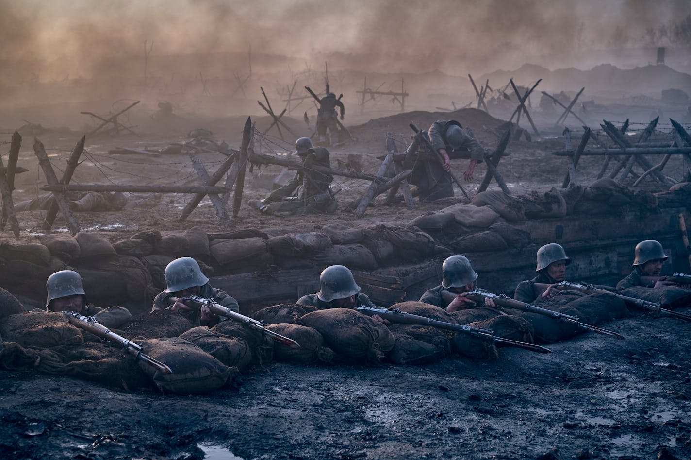 This image released by Netflix shows a scene from "All Quiet on the Western Front." (Netflix via AP)