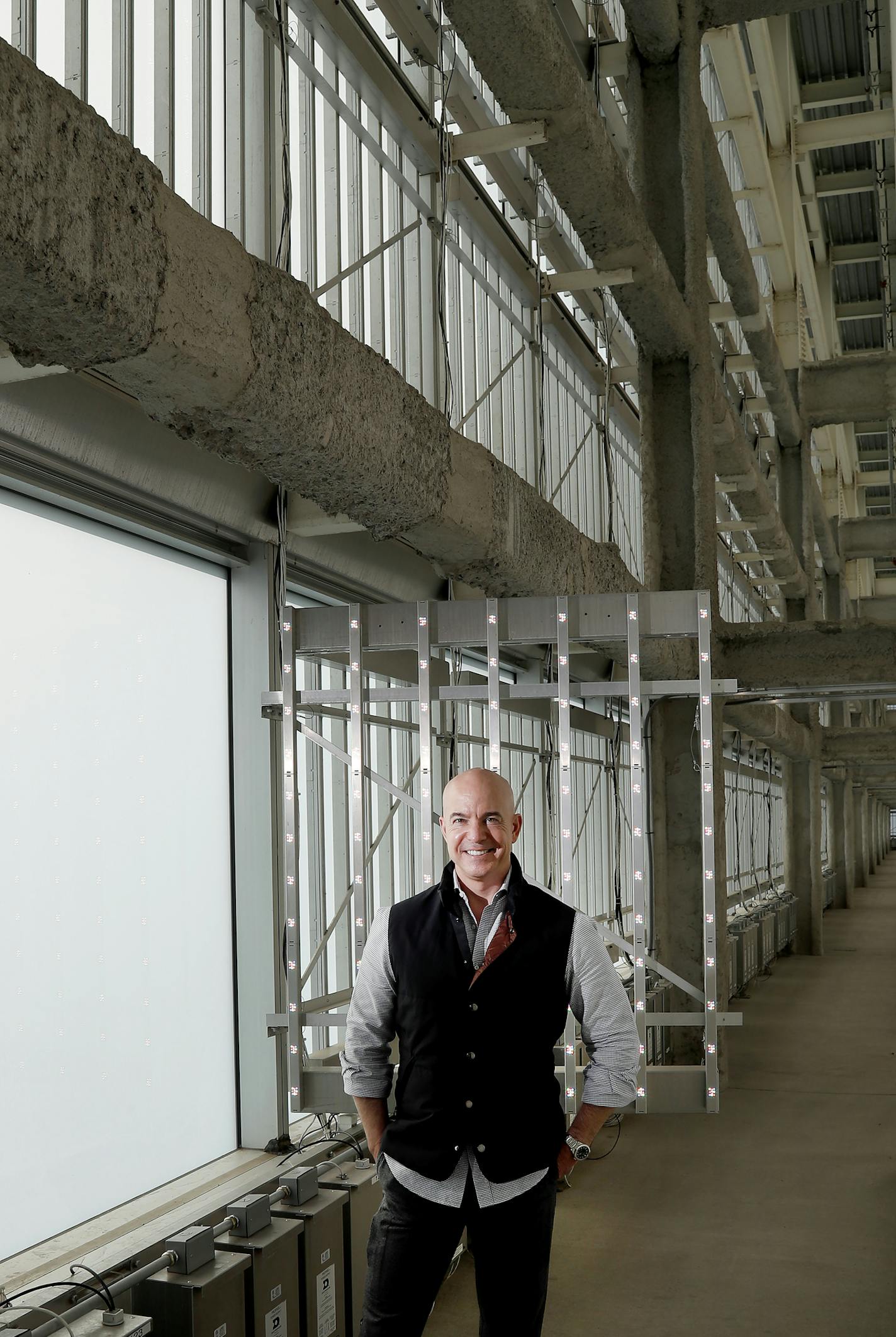 Target Chief Creative Officer Todd Waterbury photographed amongst the LED panels of Target headquarters rooftop lights. ] CARLOS GONZALEZ cgonzalez@startribune.com - October 10, 2016, Minneapolis, MN, Target Headquarters, the enchanting lights and graphics that grace atop the Target tower has become a mainstay of the downtown Minneapolis skyline.