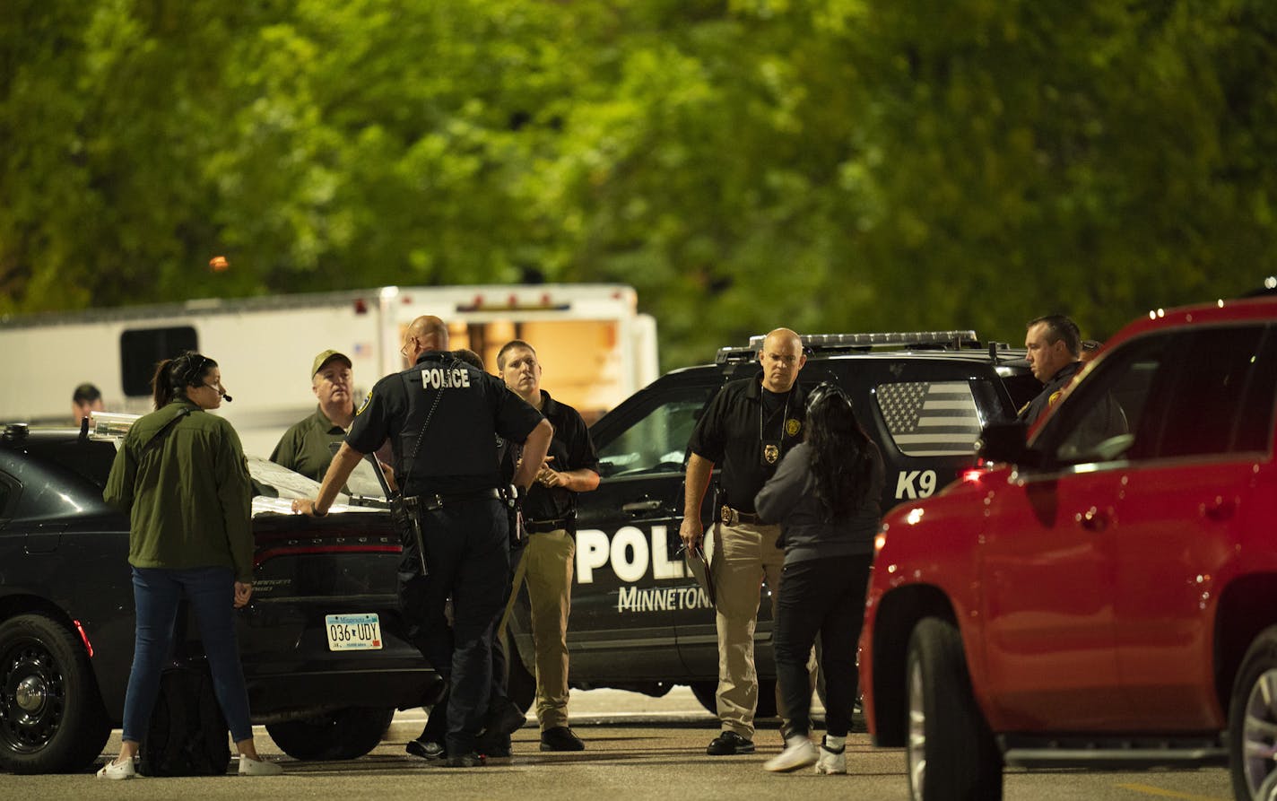 Law enforcement gathered Monday night in the Southdale parking lot across W. 66th St. from the M Health Fairview Hospital campus.