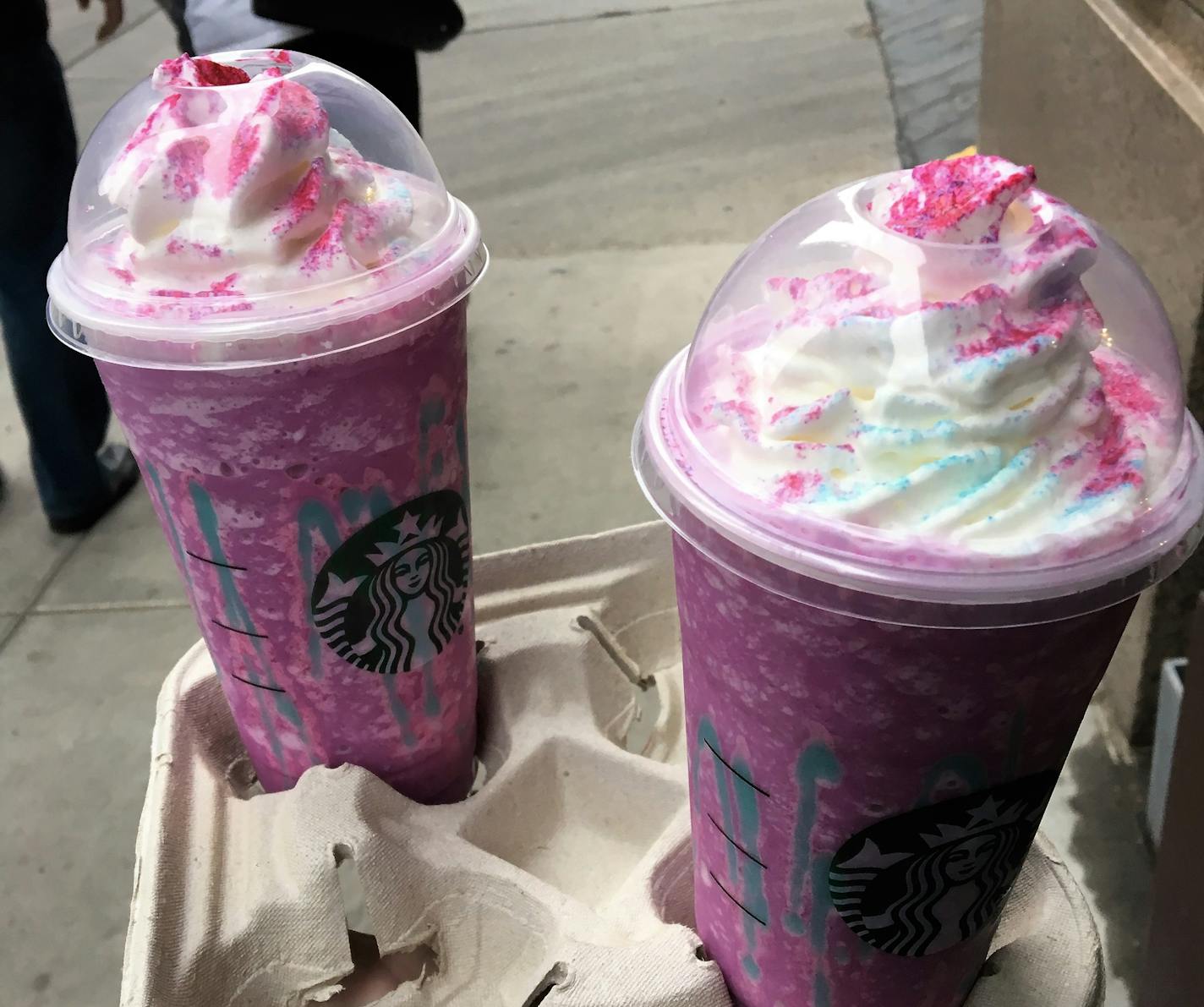 The Unicorn Frappuccino launched today at participating Starbucks.