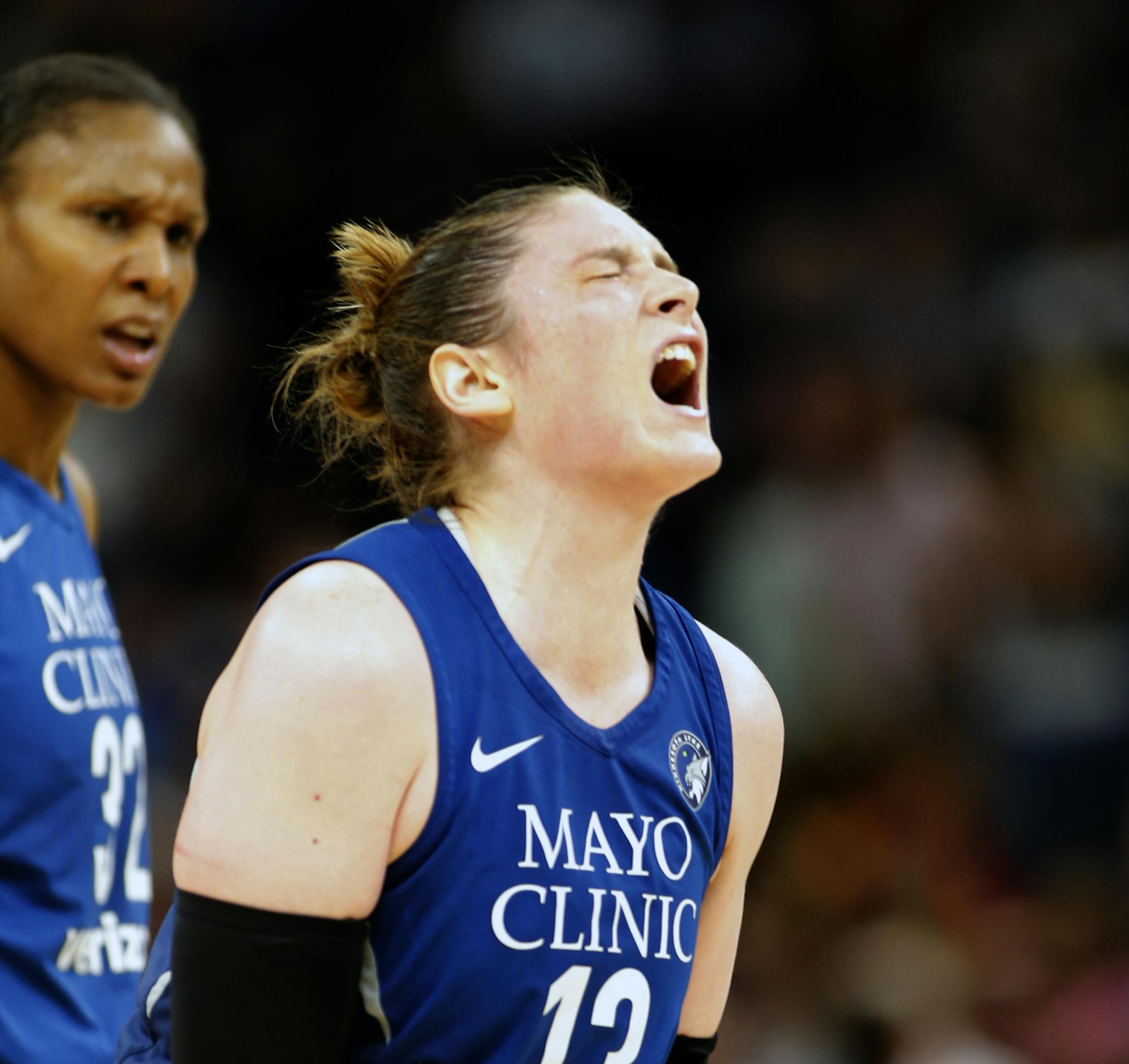 Lindsay Whalen(13) celebrates after a basket .] Minnesota faces NY in a WNBA game at Target Center on 7/24/18 forRichard Tsong-Taatarii•rtsong-taatarii@startribune.com