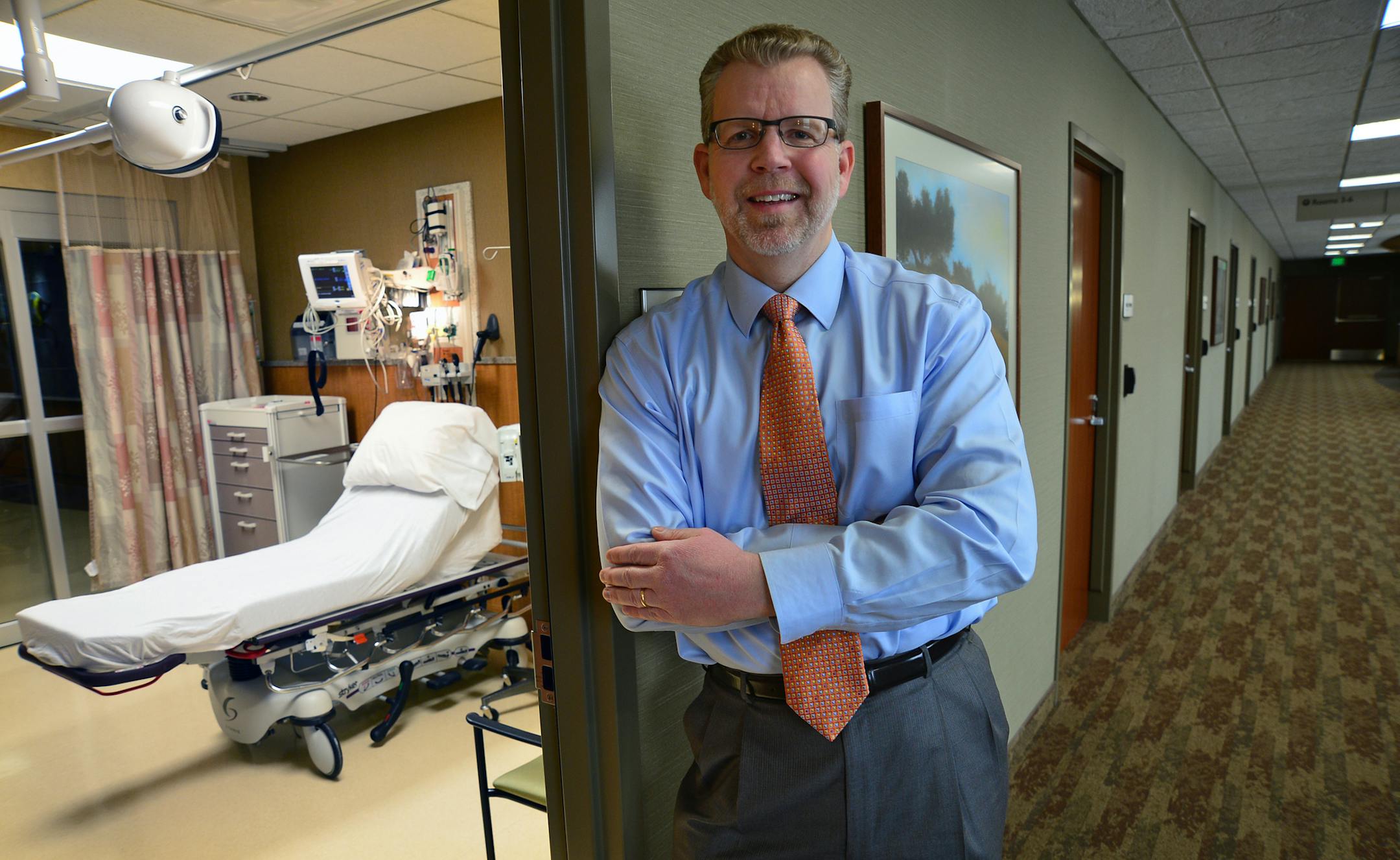 Mike Pedersen, is the new head of healthcare market section for Mortenson Construction and was onsite at the 212 Medical Center in Chaska, Minn on February 20, 2014. The emergency room is near the main entrance to the 212 Medical Center ] Richard.Sennott@startribune.com Richard Sennott/Star Tribune Chaska , Minn Thursday 2/20/2014) ** (cq)