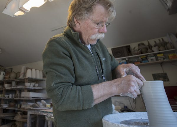 Bill Gossman a potter and mayor of New London worked at his pottery studio Sunday April 29, 2018 in New London, MN.] jerry.holt@startribune.com