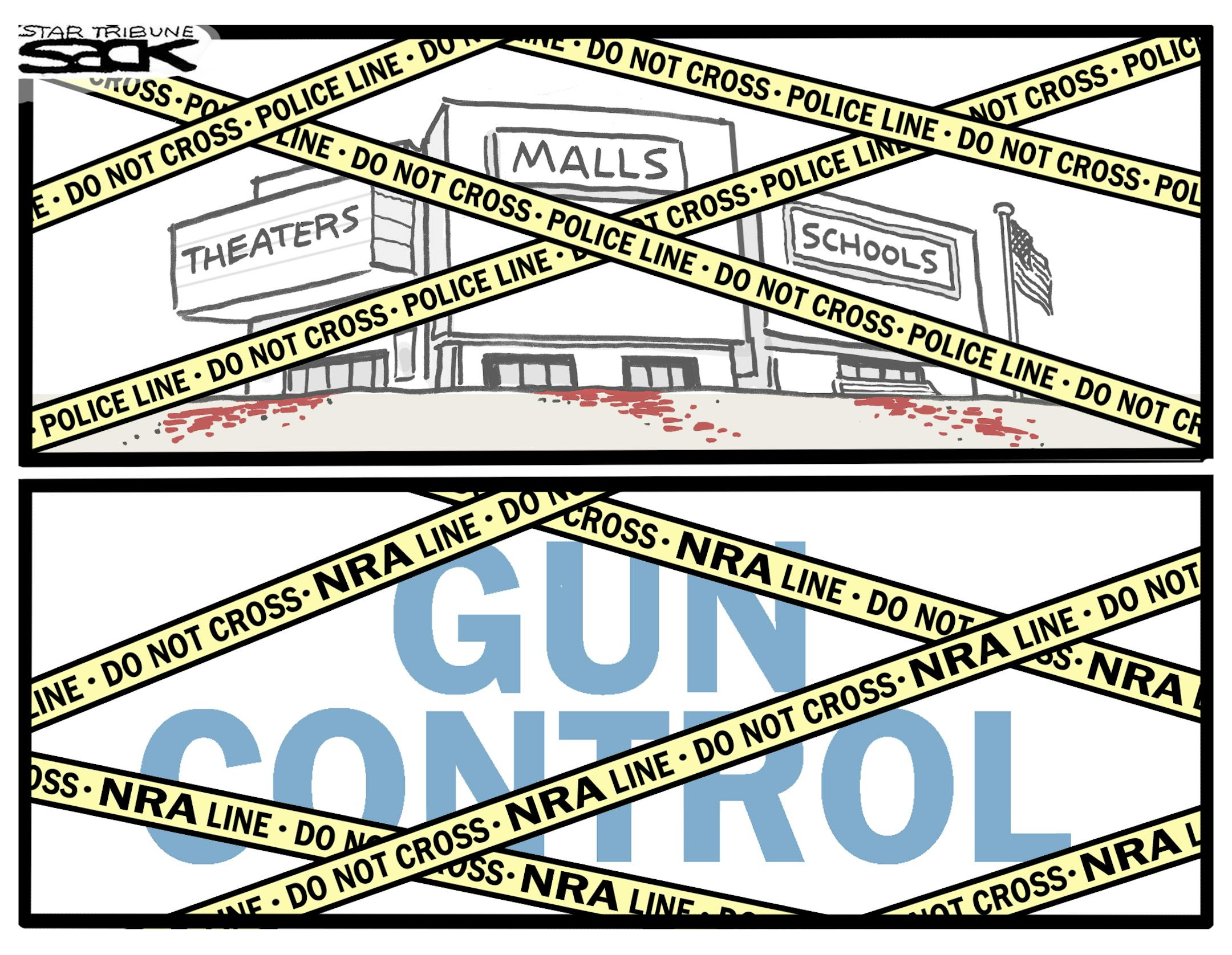 Steve Sack editorial cartoon for Dec. 16, 2012. Topic: Newtown massacre.