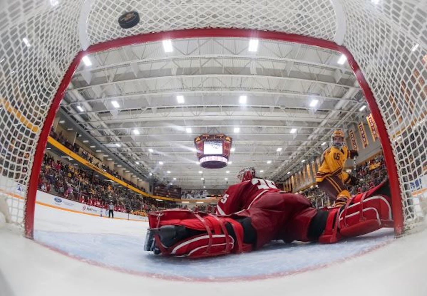 Gophers forward Amy Potomak used a between-the-legs shot to beat Wisconsin goalie Kristen Campbell for the decisive shootout goal for the Gophers on Sunday at Ridder Arena.