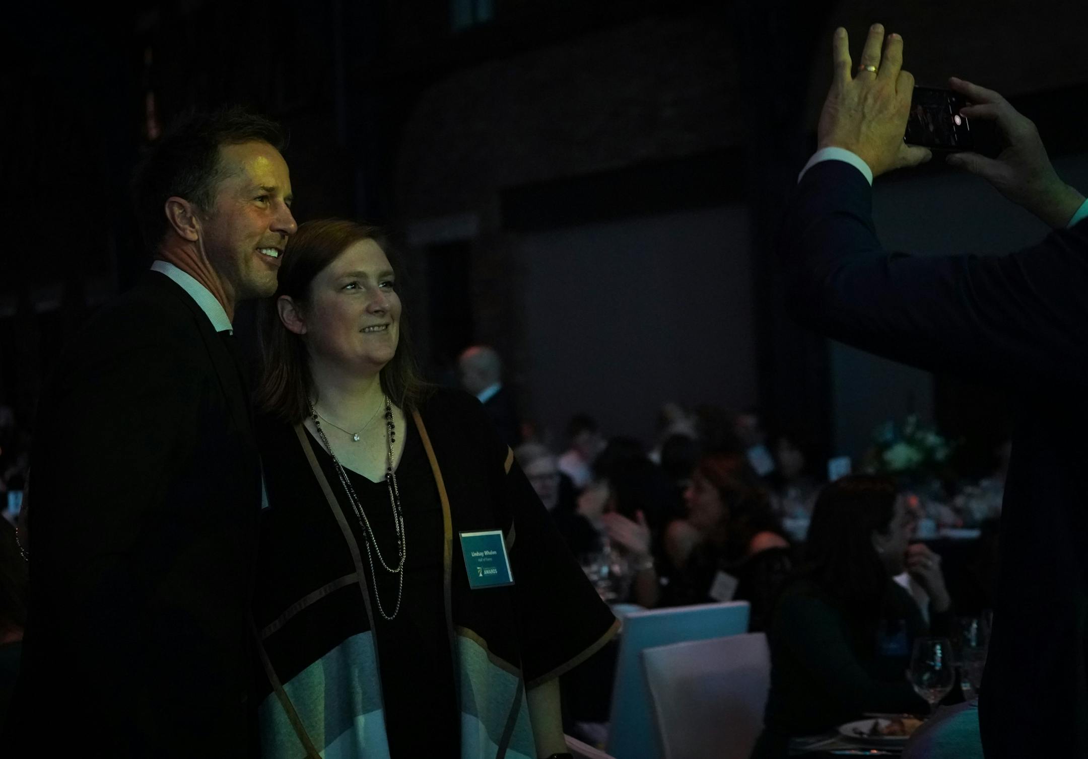Minnesota sports legends Mike Modano and Lindsay Whalen posed for a photo at the Minnesota Sports Awards.