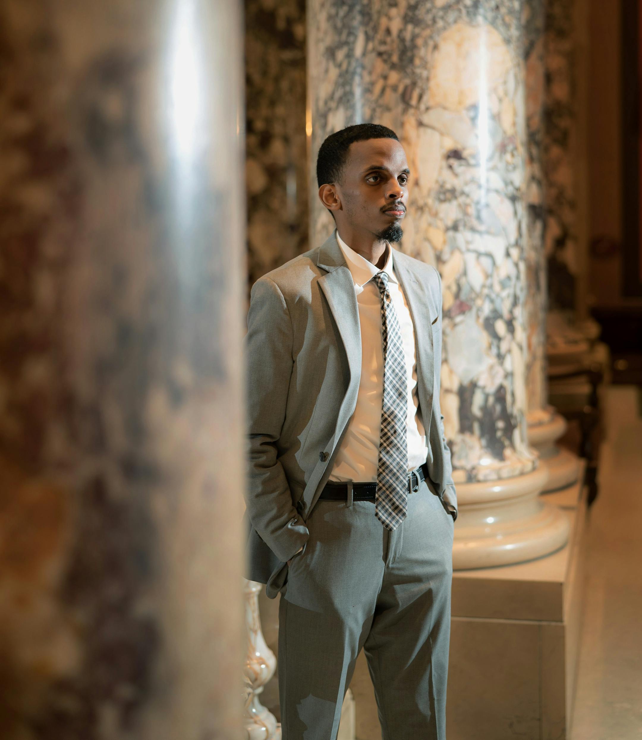 This self-described Democratic Socialist, Omar Fateh, who unseated Sen. Jeff Hayden in the August DFL primary, is carrying a deeply progressive agenda – statewide $15 minimum wage, free mass transit for everyone, tough new renter protections – to a state Senate still controlled by Republicans and a statehouse much more used to gridlock than ambitious change.        ] GLEN STUBBE • glen.stubbe@startribune.com   Wednesday, December 16, 2020 ORG XMIT: MIN2012161819120123