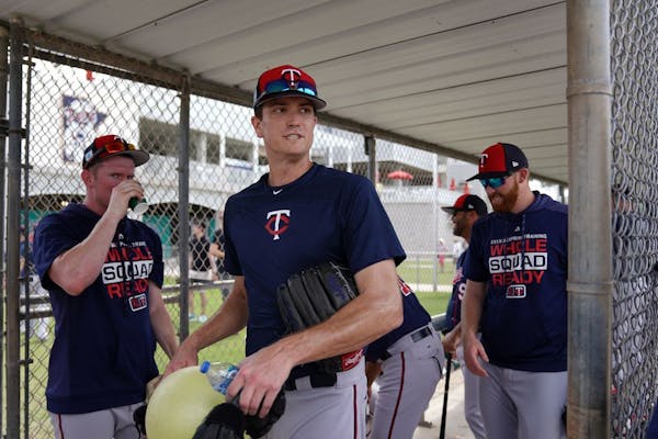 Minnesota Twins pitcher Kyle Gibson (44) made his way from the practice field to Hammond Stadium Thursday.