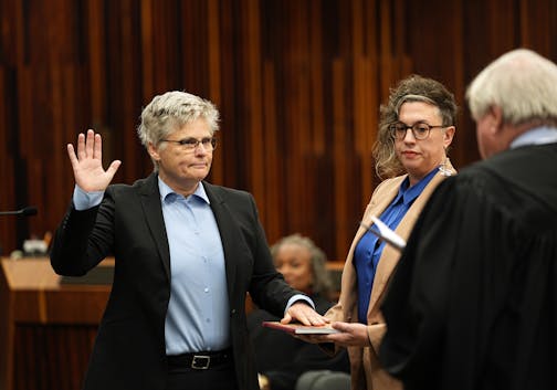 Mary Moriarty is sworn in as Hennepin County attorney on Jan. 3, 2023, in Minneapolis. She has announced she won't run for a second term.