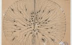 Glial cells of the spinal cord of a mouse, sketched by Santiago Ramon y Cajal in 1899 (ink and pencil on paper).