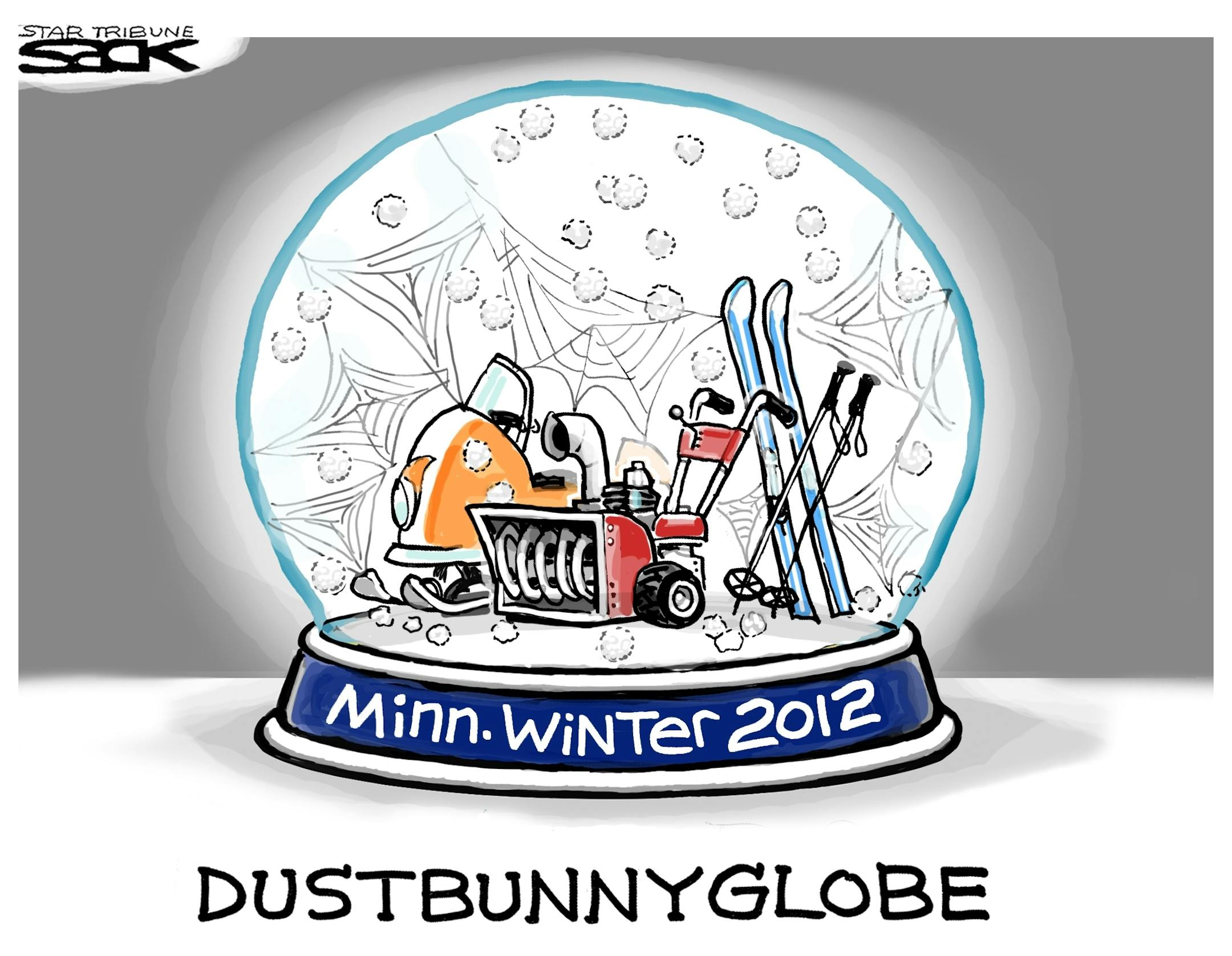 Steve Sack editorial cartoon for Feb. 2, 2012. Topic: Minnesota's mild winter.