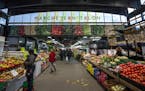 Picture of the inside of the main building of Jean Talon Market in Montreal, Canada, Quebec. Marche Jean-Talon is a farmer's market in Montreal.