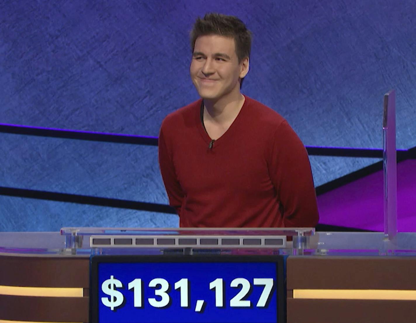 FILE - This file image made from video and provided by Jeopardy Productions, Inc. shows "Jeopardy!" contestant James Holzhauer on an episode that aired on April 17, 2019.